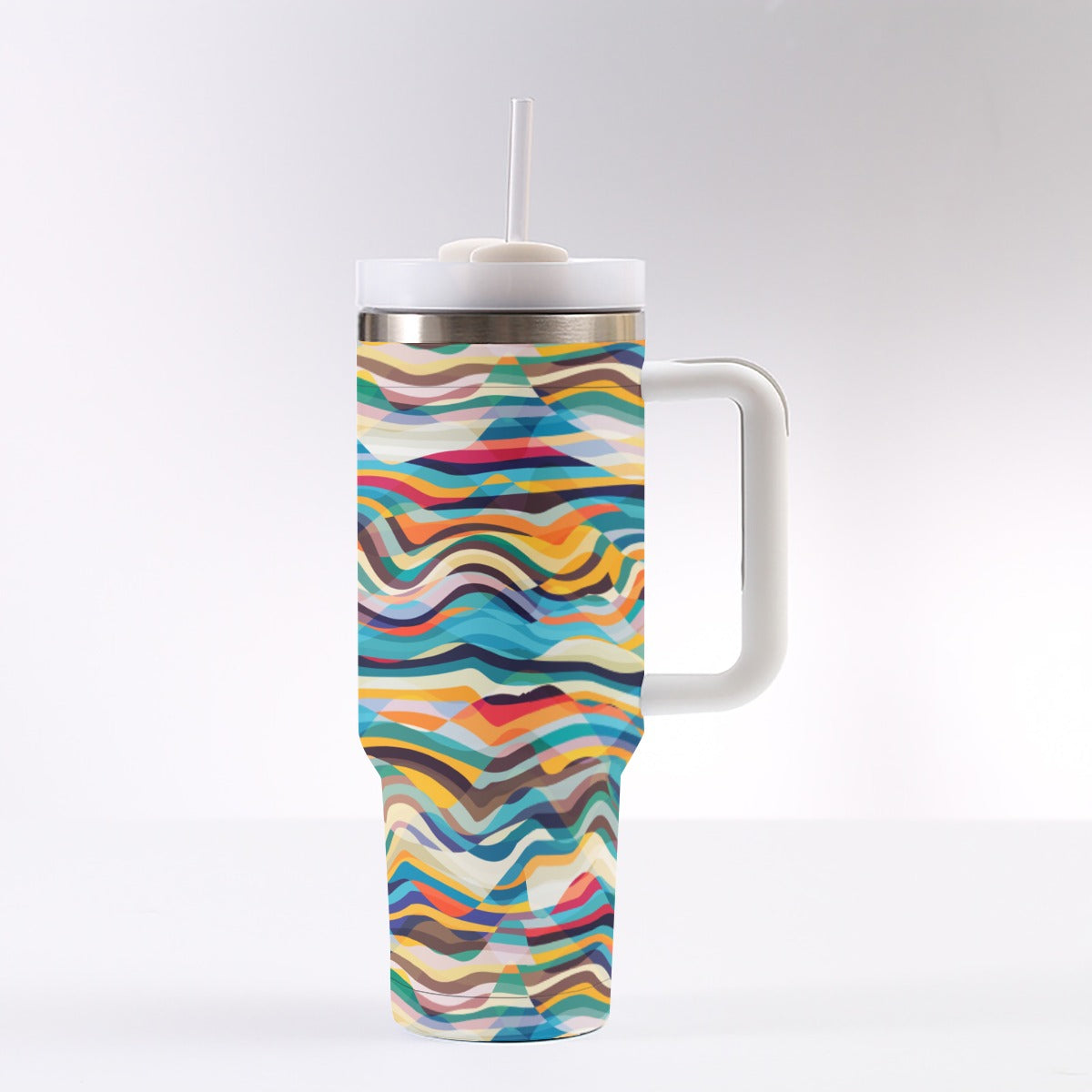 40oz Stainless Steel "Stanley" Tumbler With Handle - Mosaic Waves