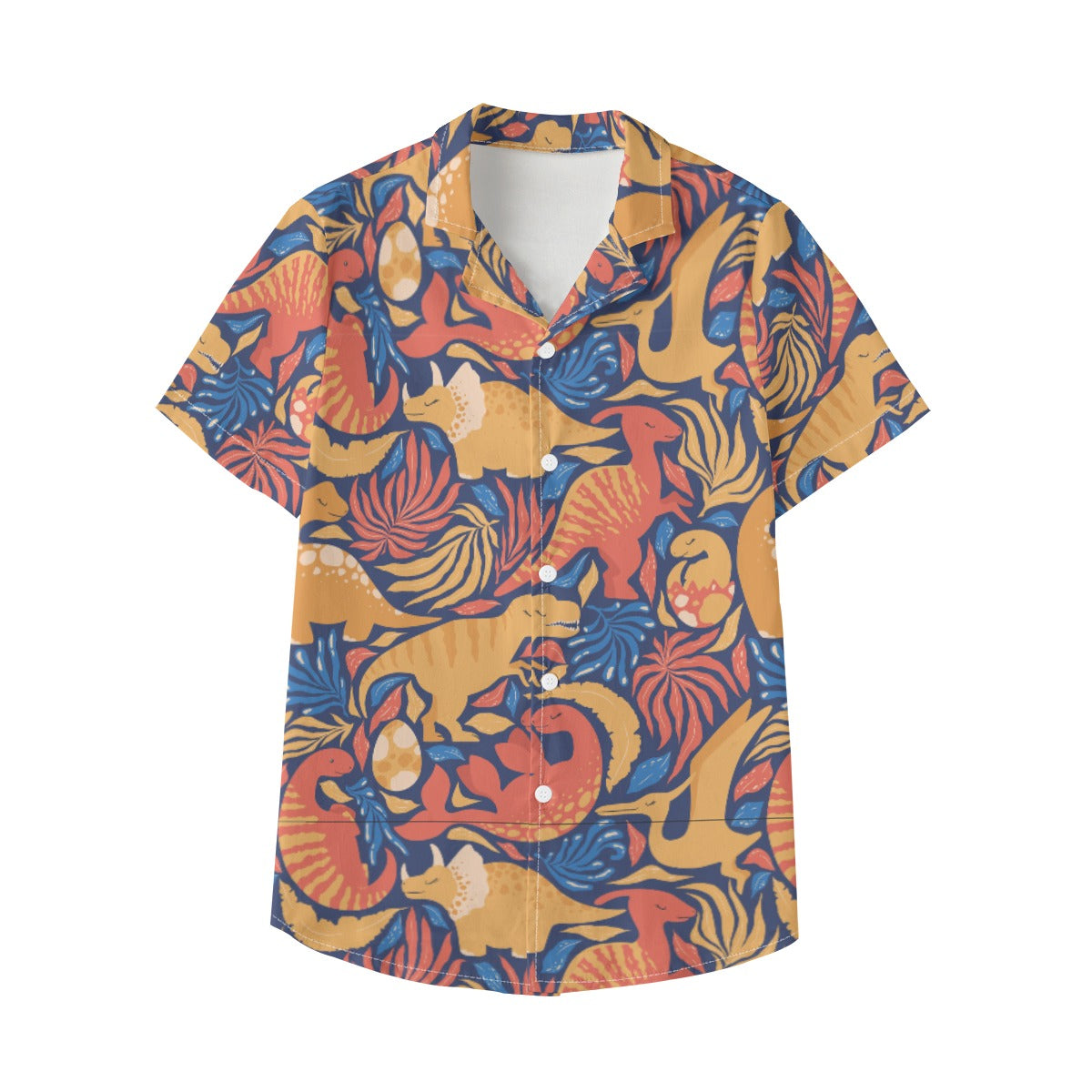 Kid's 115GSM Cotton Poplin Hawaiian Shirt - Dino Dreamtime