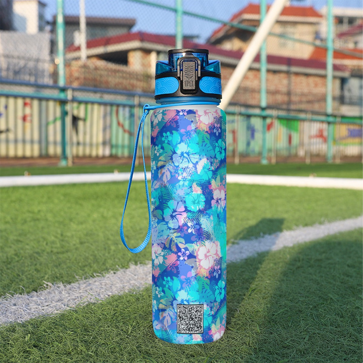 Botella de agua deportiva con filtro de 32 oz - Hibiscus en verde azulado
