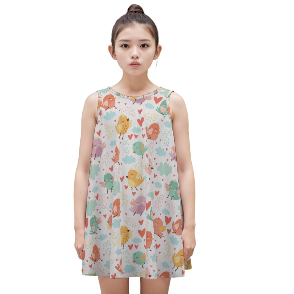 Kid's Sleeveless Cotton Swing Dress - Baby Birds