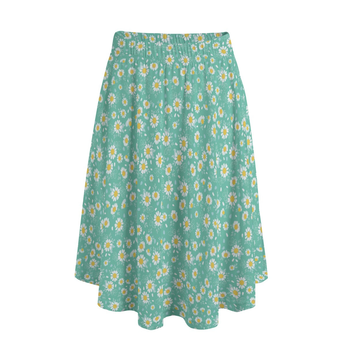 Printed Maxi Skirt with Pockets - Ditsy Print in Teal