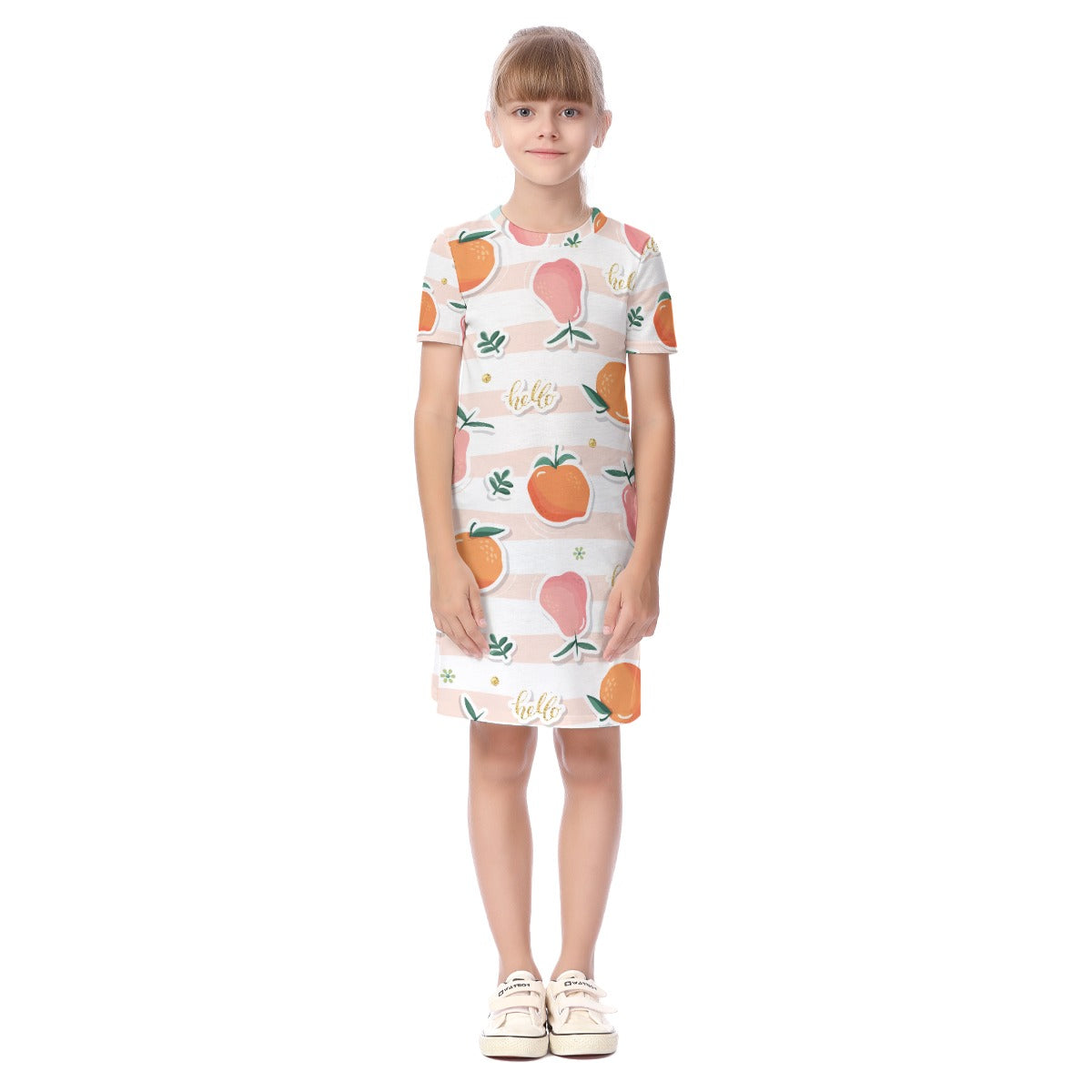 Kid's Short Sleeve T-Shirt Dress - Cute Fruit Too