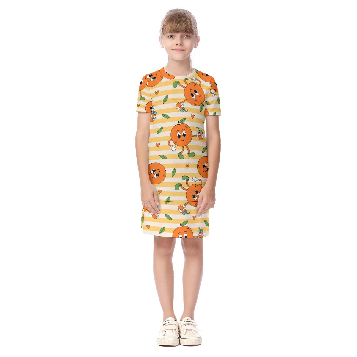 Kid's Short Sleeve T-Shirt Dress - Orange You Glad