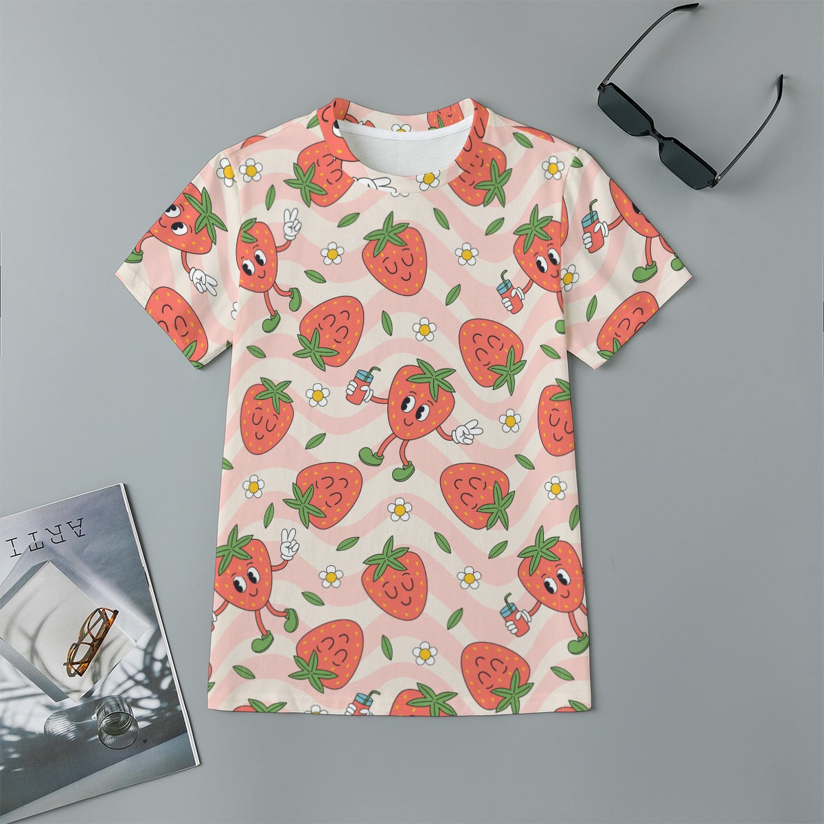 Kids 180GSM Cotton All-Over Print T-Shirt - Strawberry Shuffle