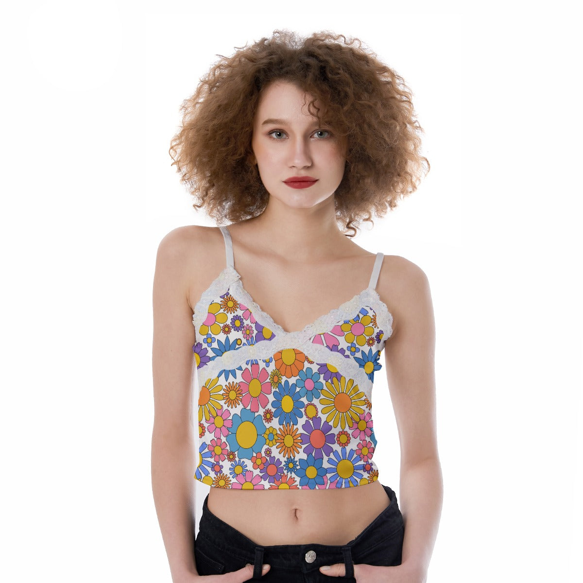 Printed Lace-Trim Cami Top - Groovy Blooms