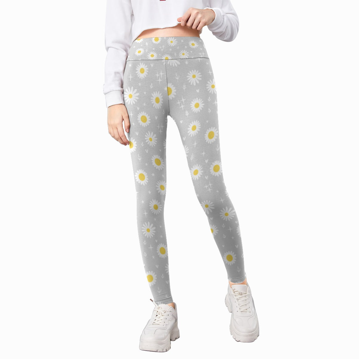 Kids' Printed Leggings - Ditsy Daisy Grey (Light)