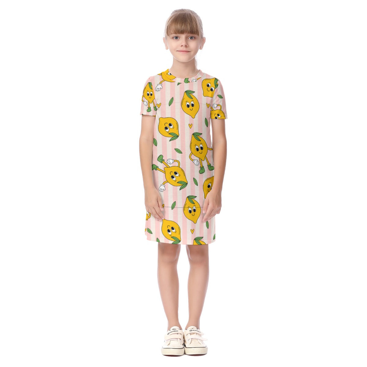 Kid's Short Sleeve T-Shirt Dress - Lemon Twist