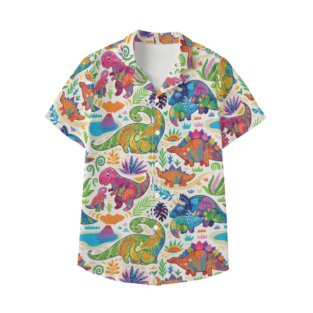 Kid's 115GSM Cotton Poplin Hawaiian Shirt - Dino Pop