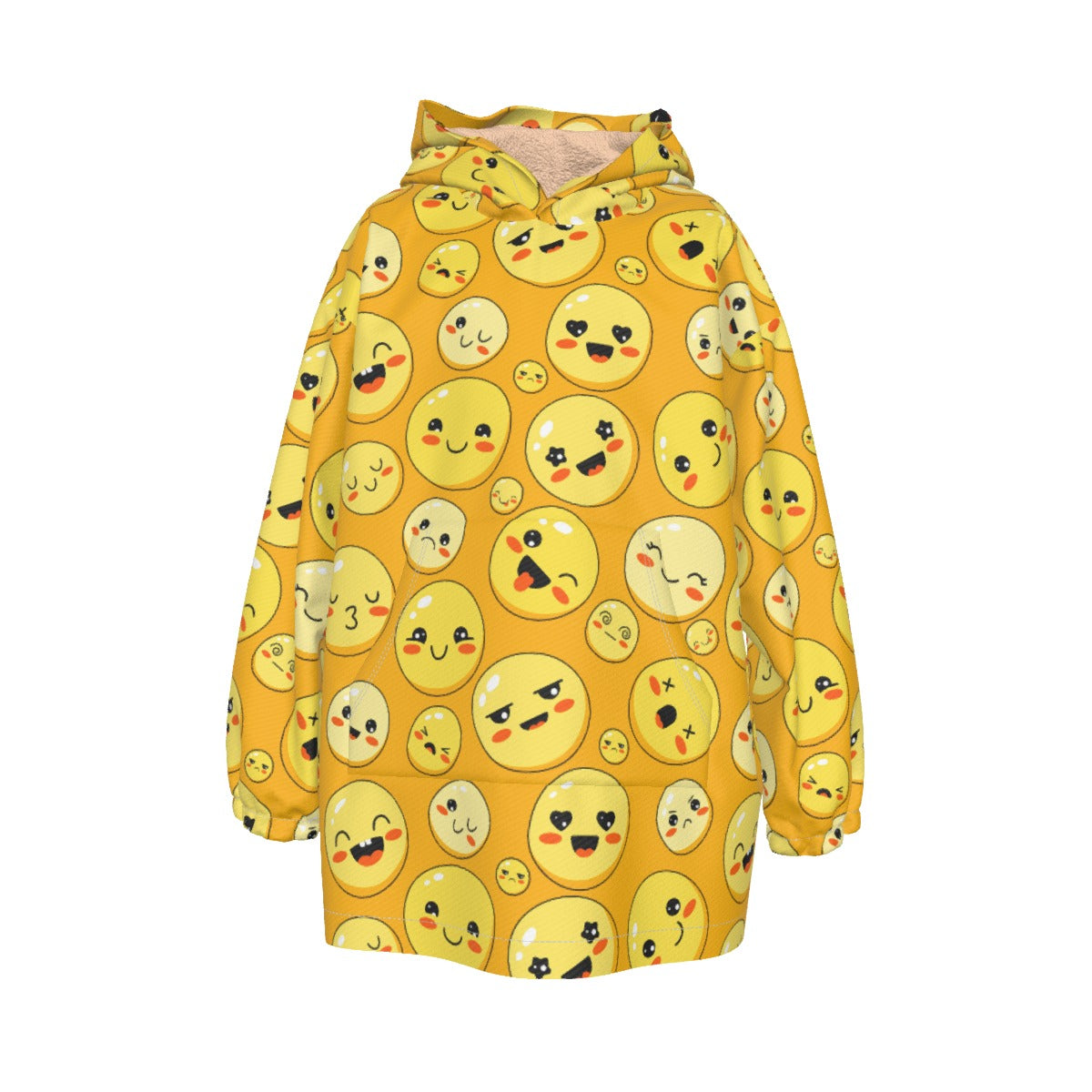 Kid's Sherpa Fleece Hoodie Blanket - Emojis