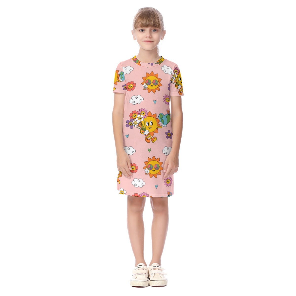 Kid's Short Sleeve T-Shirt Dress - Sunshine and Smiles