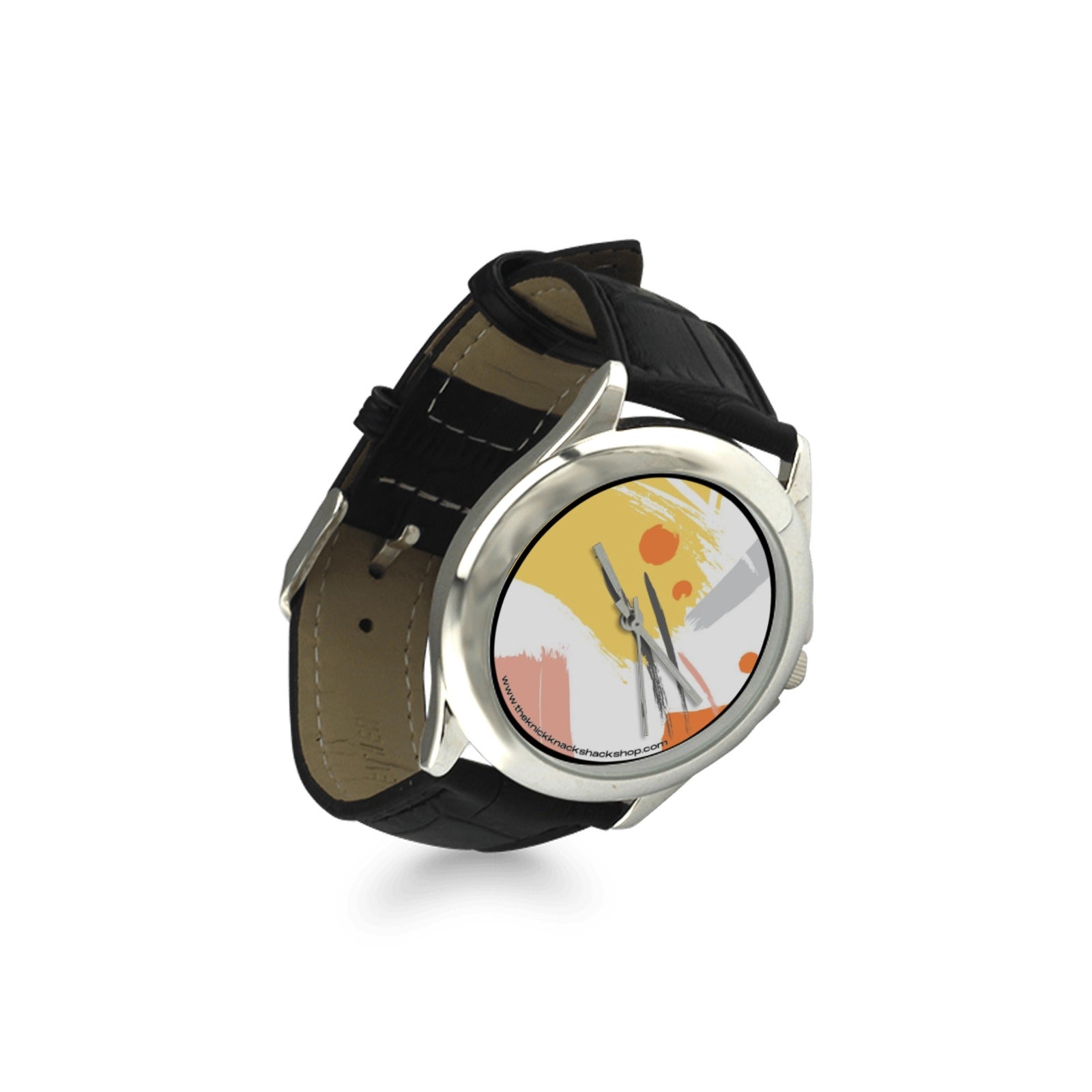 Women's Classic Leather Strap Watch - Brushstrokes on Silk