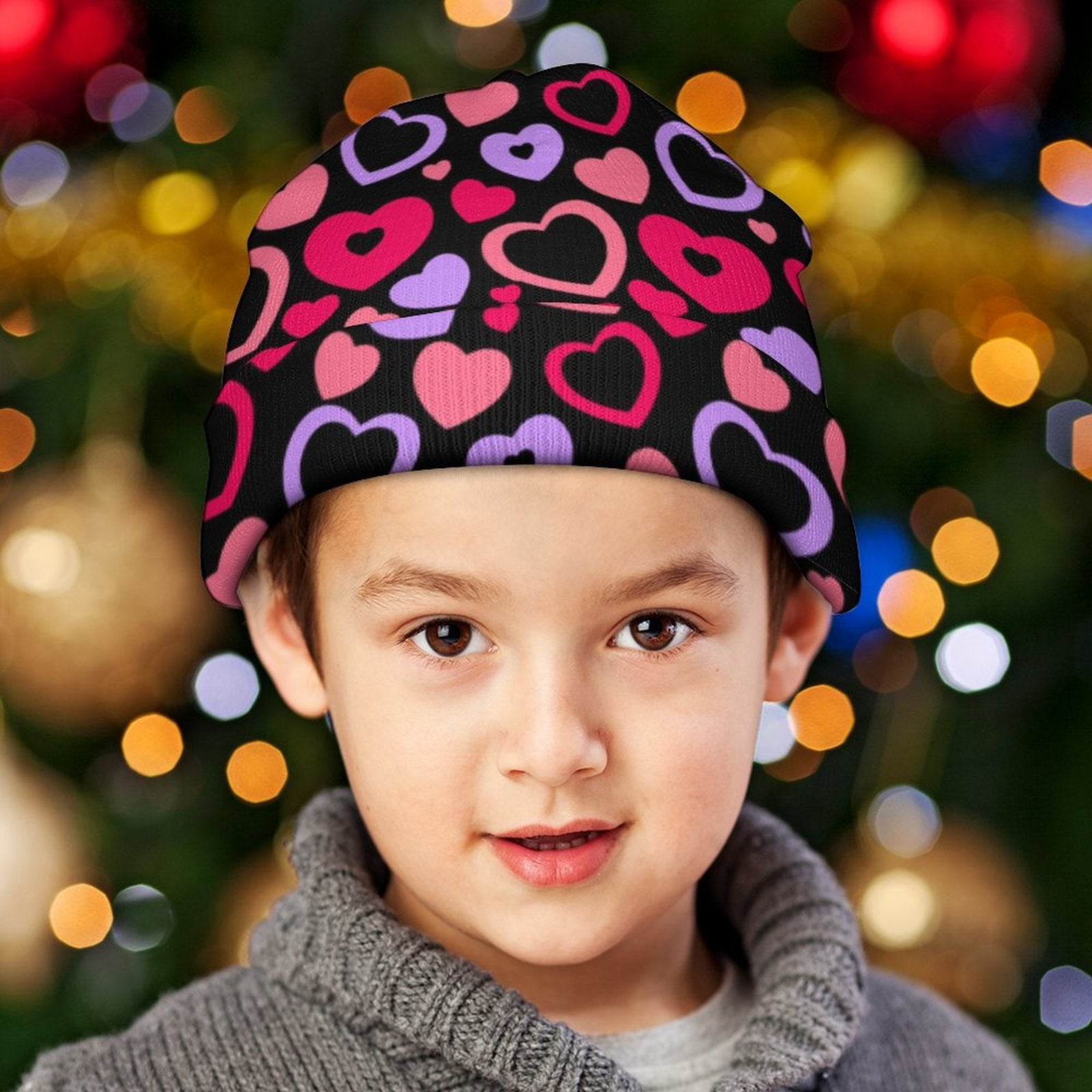 Kids' Knit Beanie - Hollow Hearts