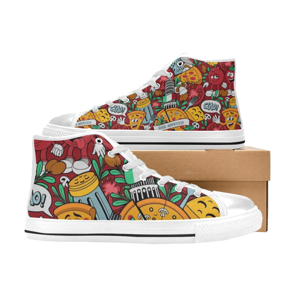 Kid's High Top Canvas Shoes - Pizza'more (White)