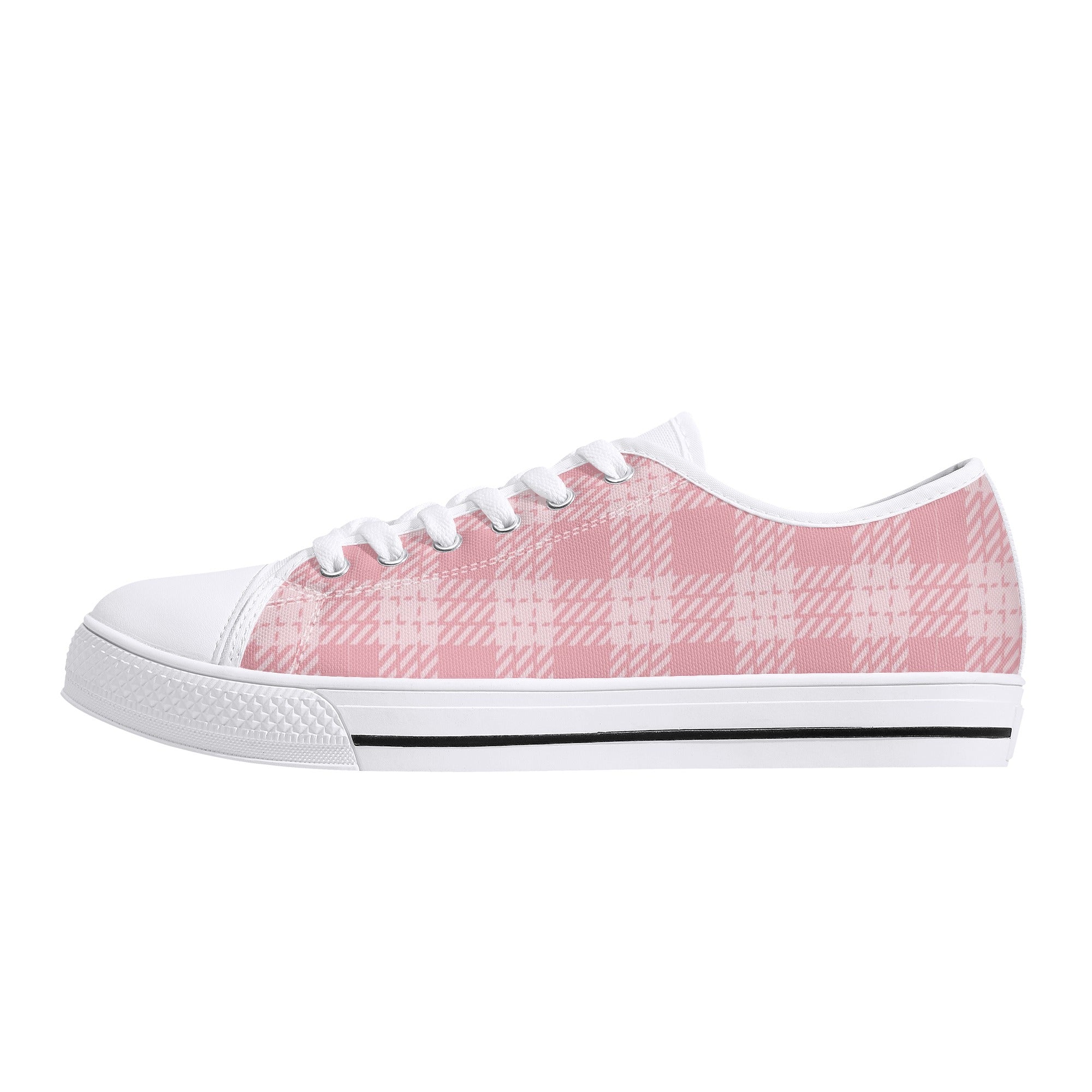 Womens Lightweight Low Top Canvas Shoes - Pink Plaid