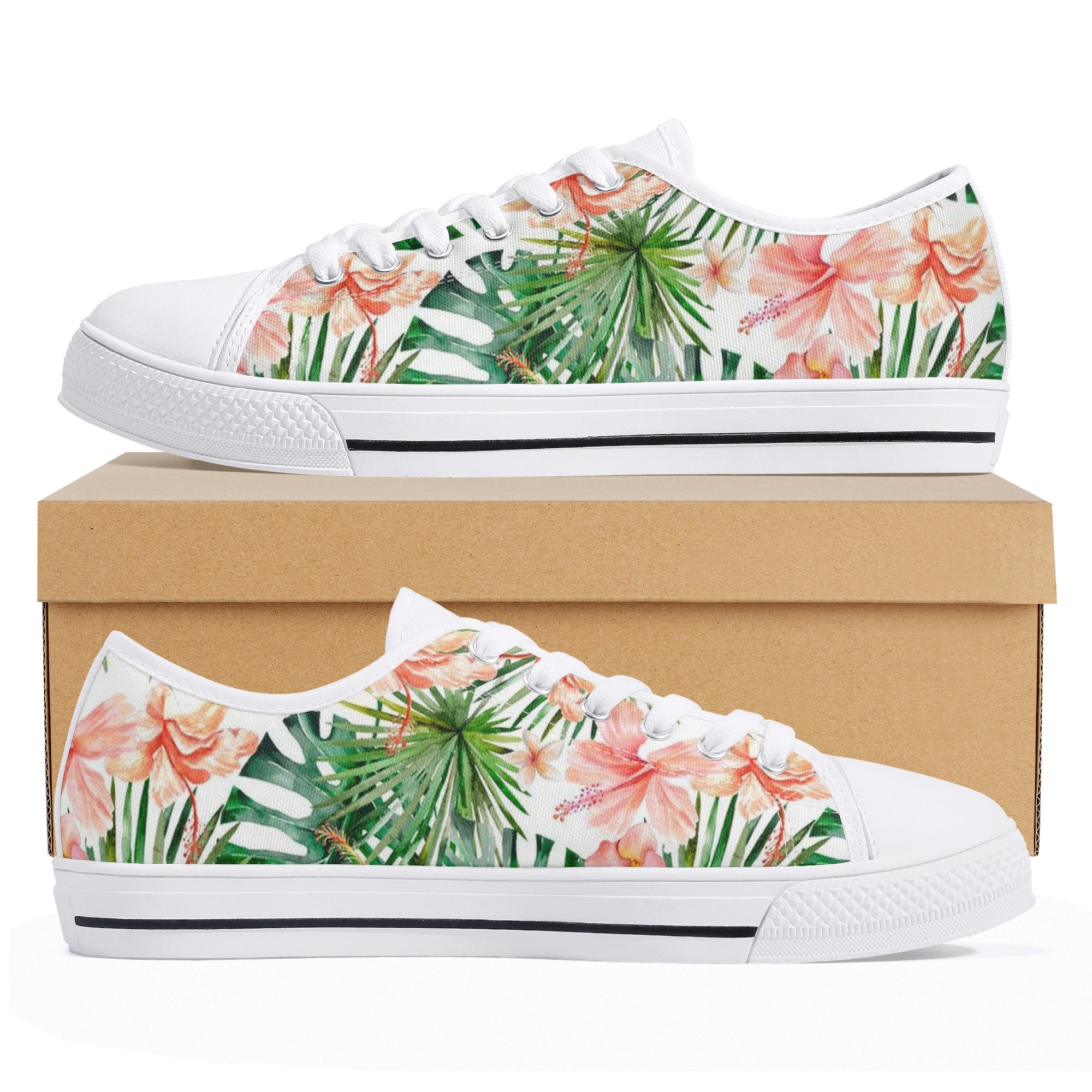 Womens Lightweight Low Top Canvas Shoes - Hibiscus