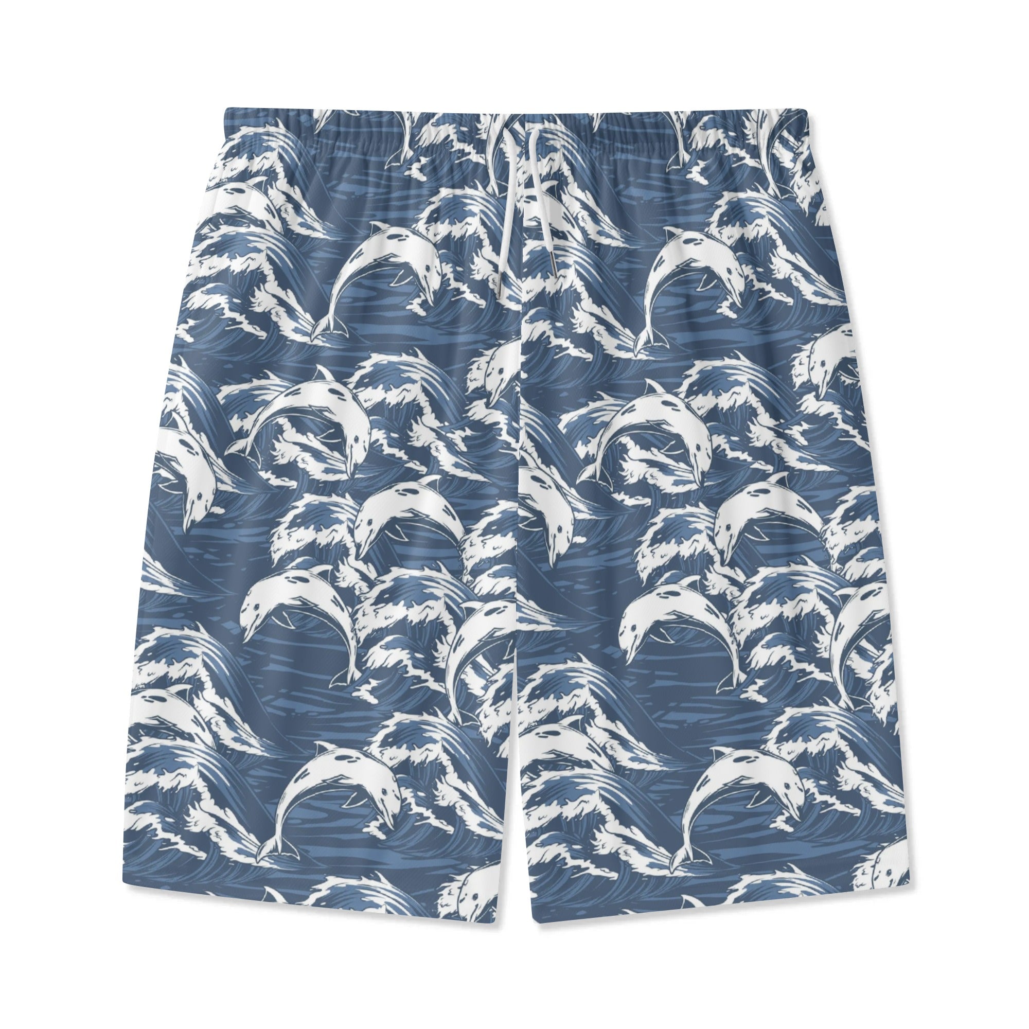 Shorts de playa ligeros para jóvenes - Delfines y olas en azul vaquero