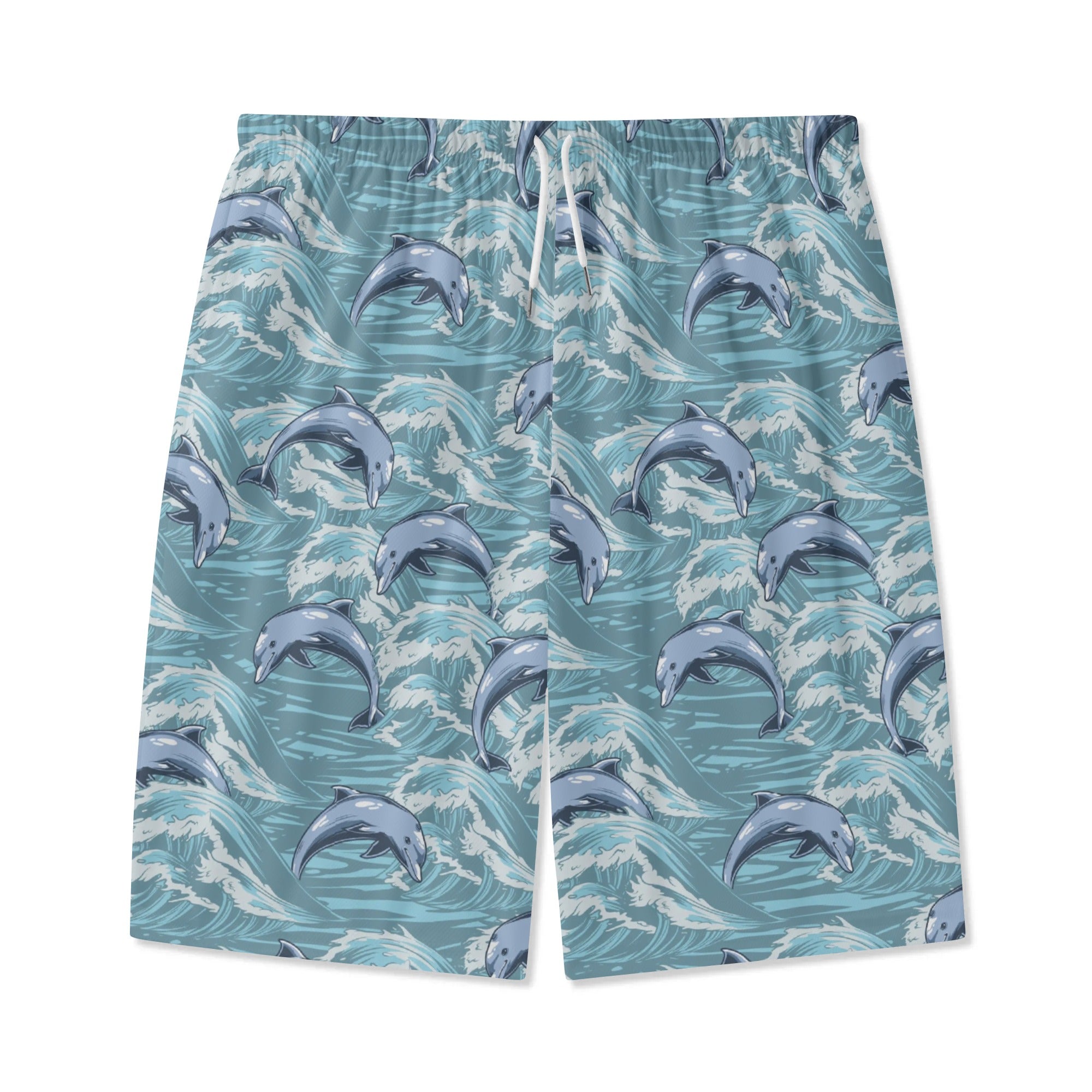 Shorts de playa ligeros para jóvenes - Delfines y olas en azul pizarra