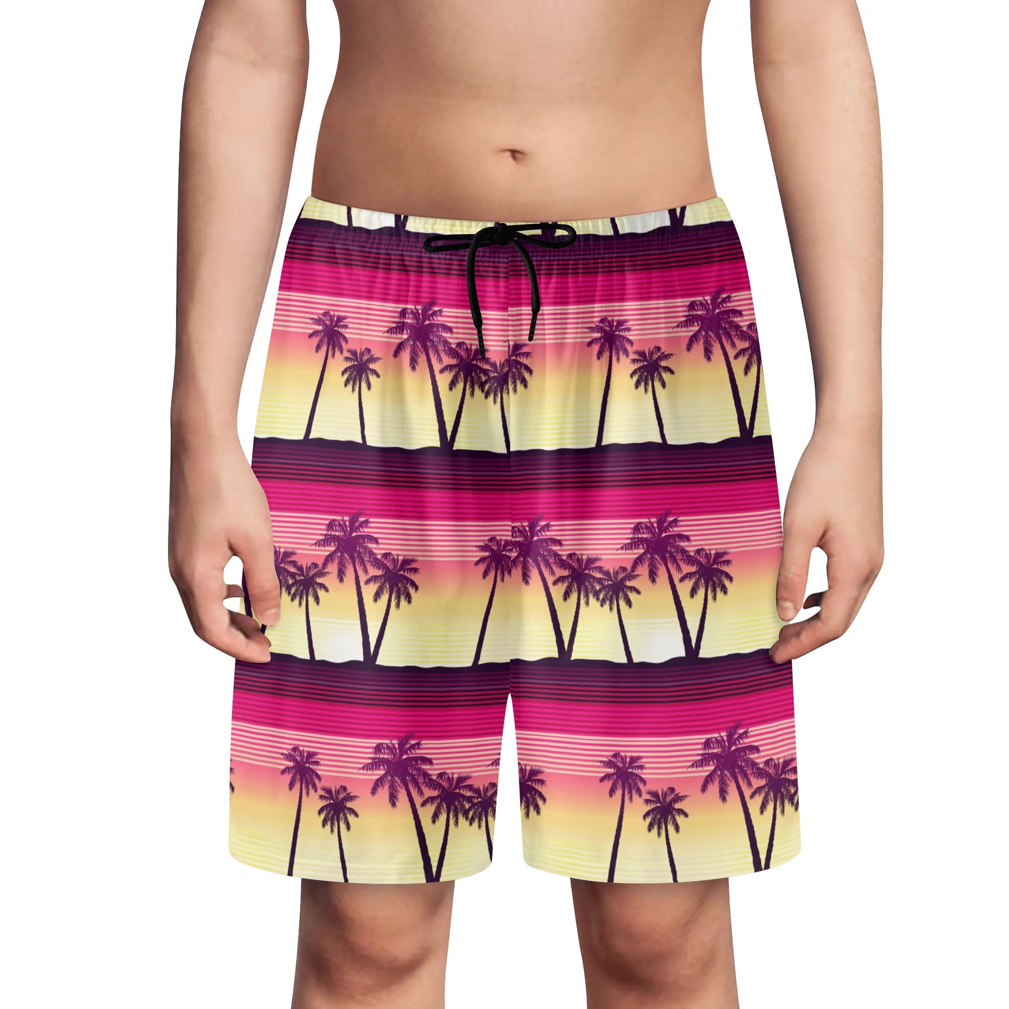 Youth Lightweight Beach Shorts - Tropical Palms Red