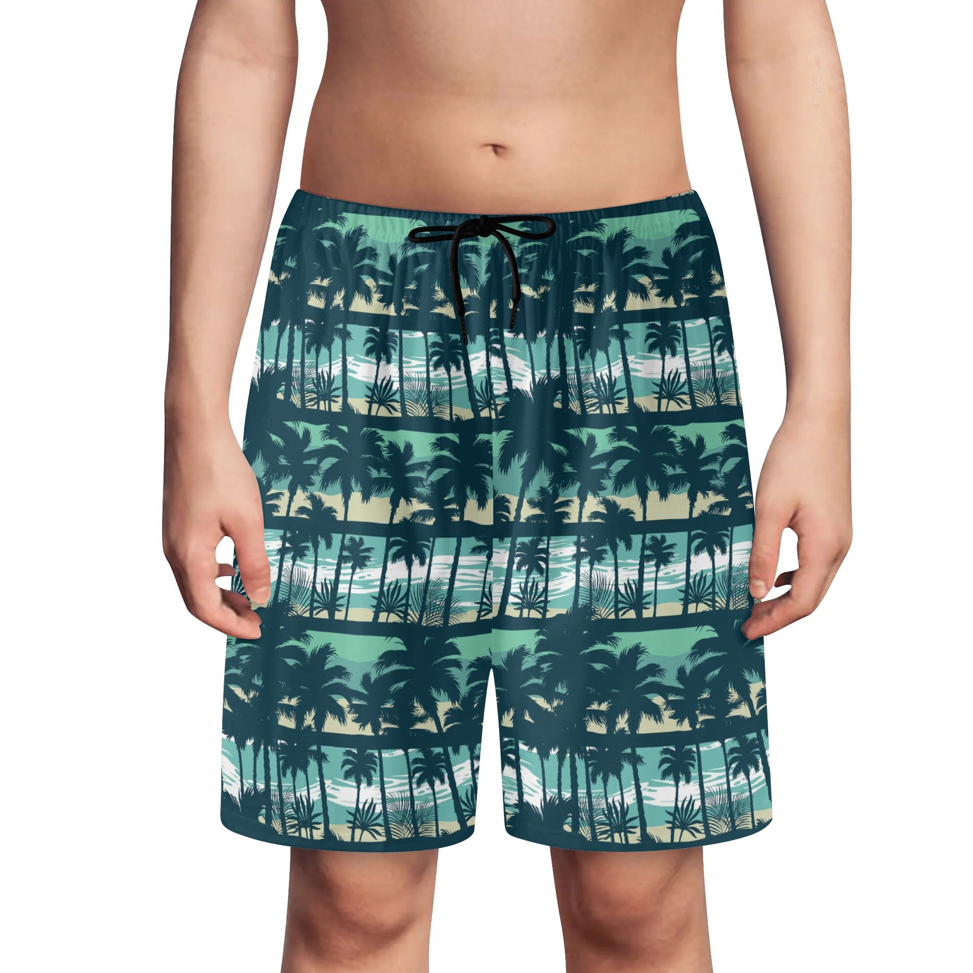 Shorts de playa ligeros para jóvenes - Tropical Palms Sea Green