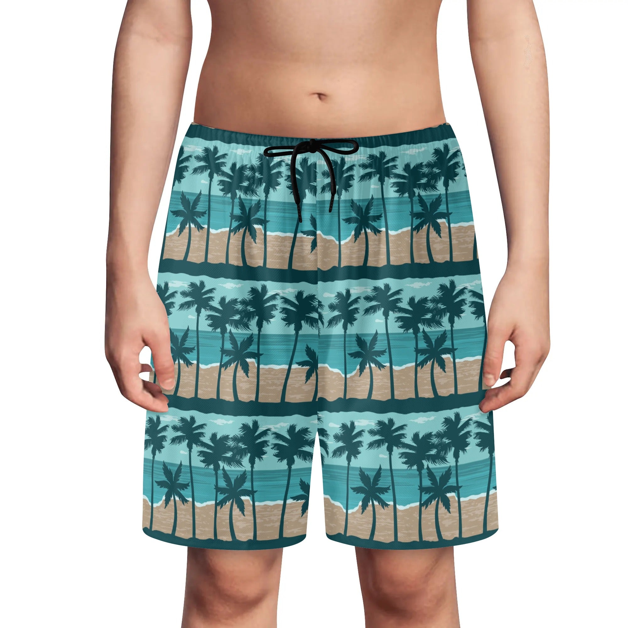 Youth Lightweight Beach Shorts - Tropical Palms Teal