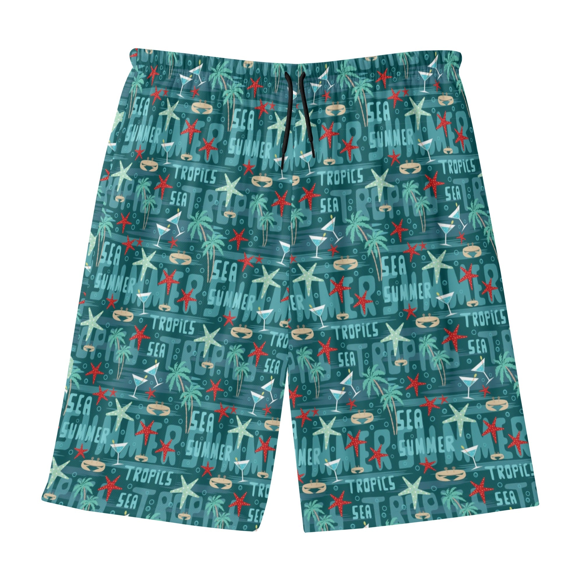 Mens Lightweight Hawaiian Beach Shorts - Summer by the Sea (Green)