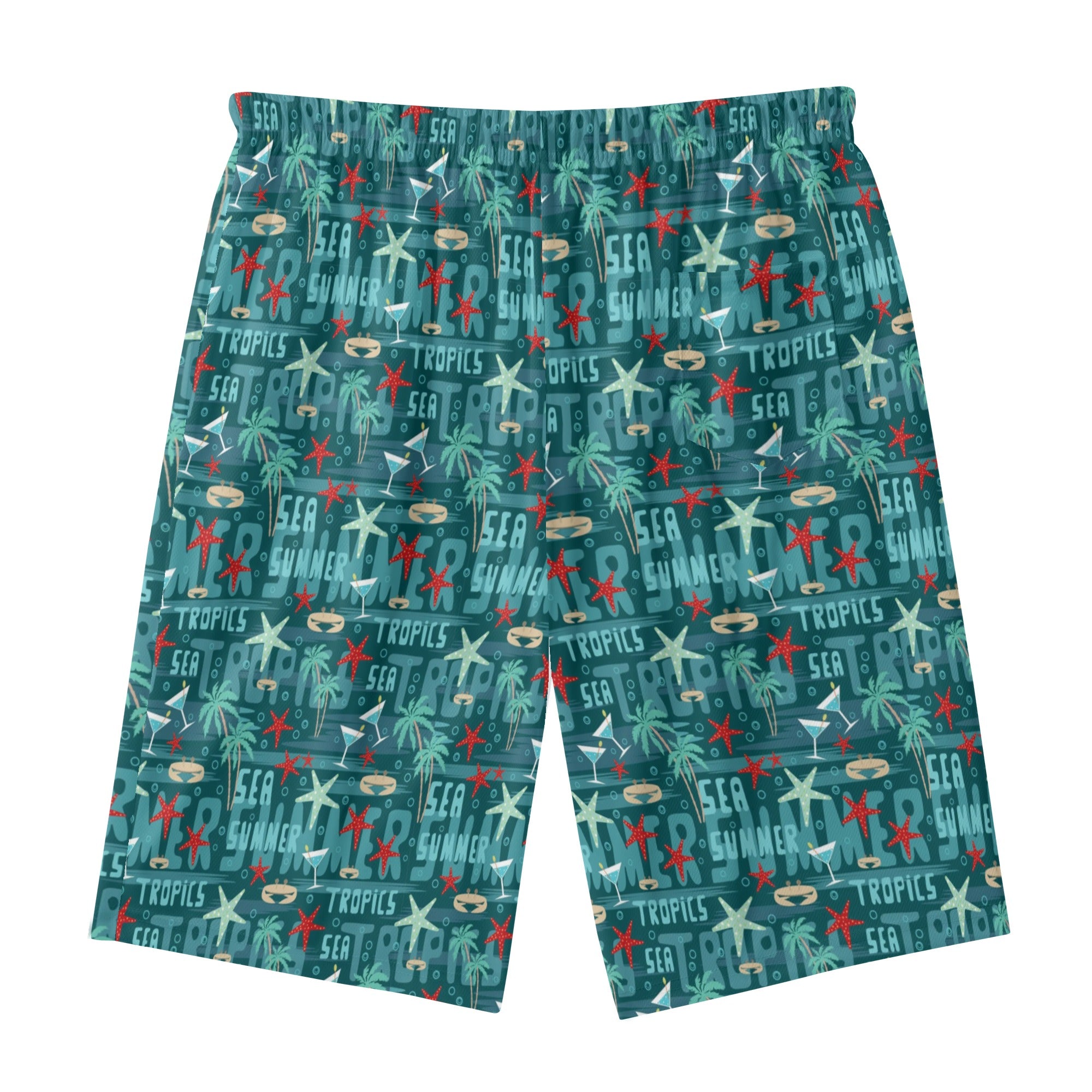 Mens Lightweight Hawaiian Beach Shorts - Summer by the Sea (Green)