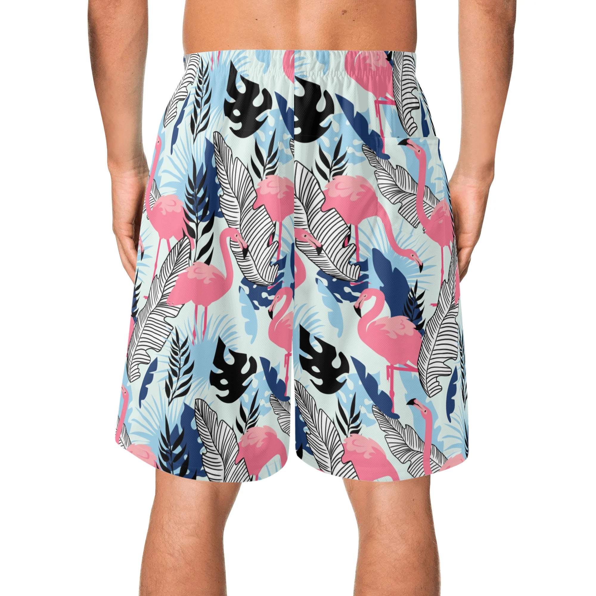 Mens Lightweight Hawaiian Beach Shorts - Flamingoes