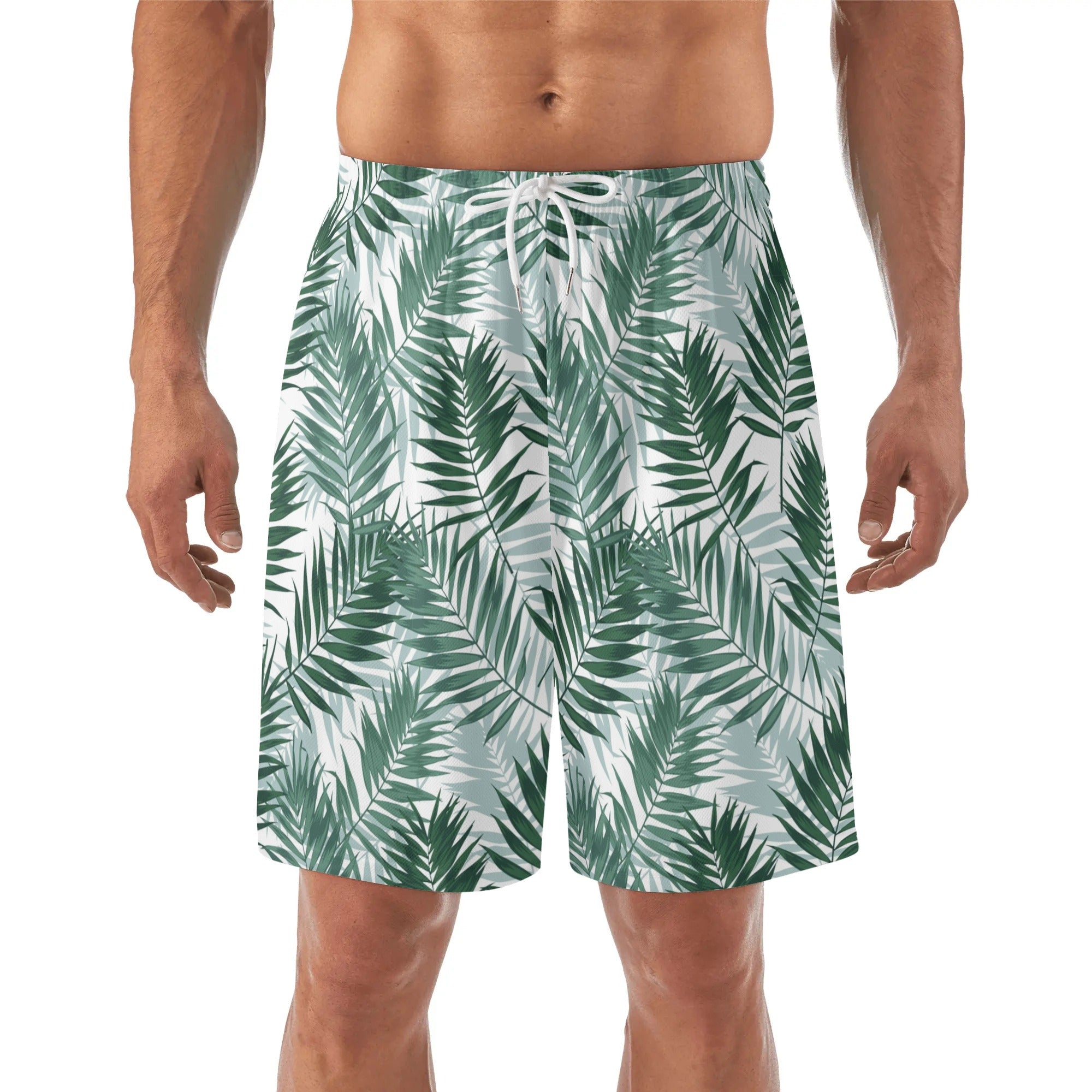 Short de plage hawaïen léger pour hommes - Palmiers émeraude