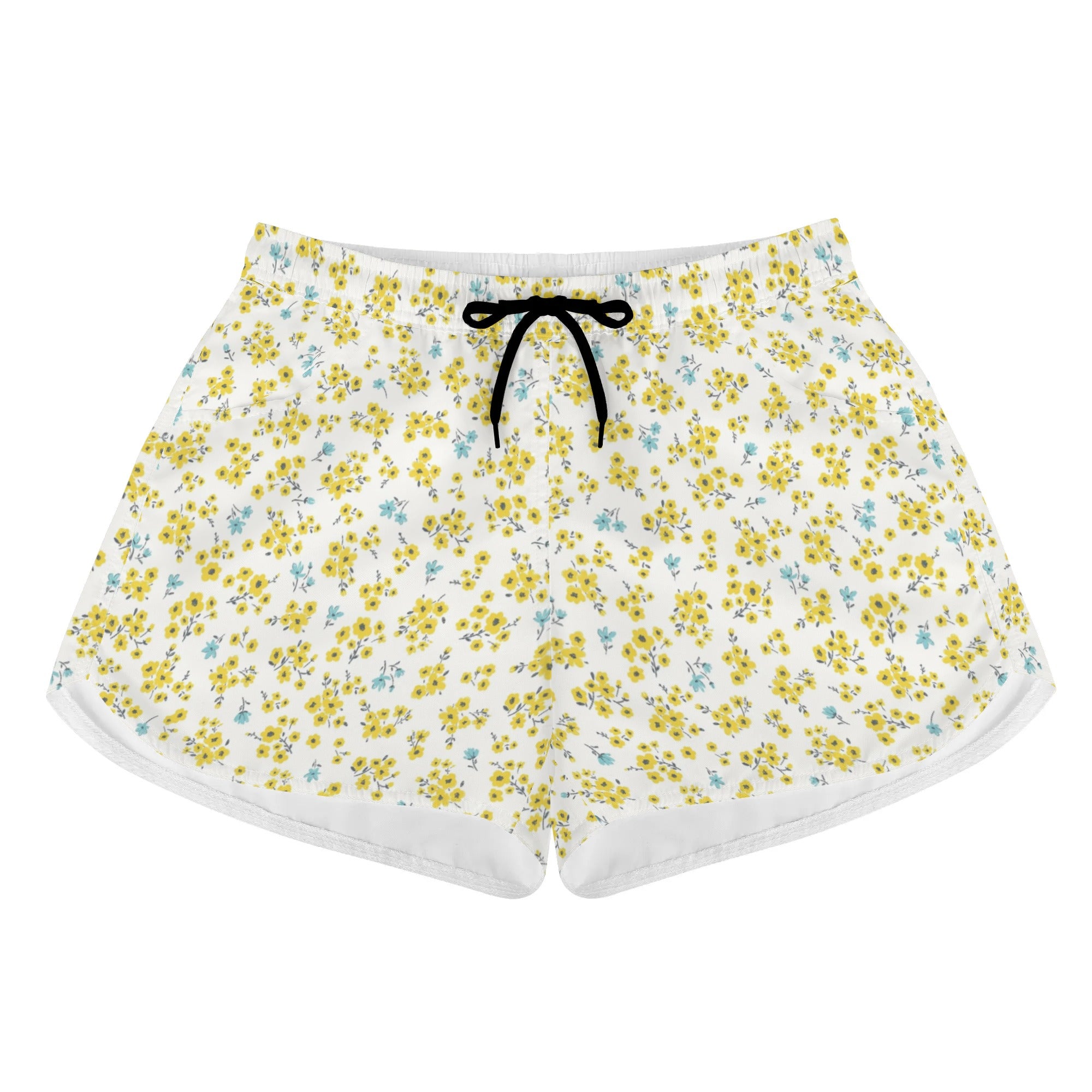 Shorts de playa estampados para mujer - Pequeñas flores amarillas