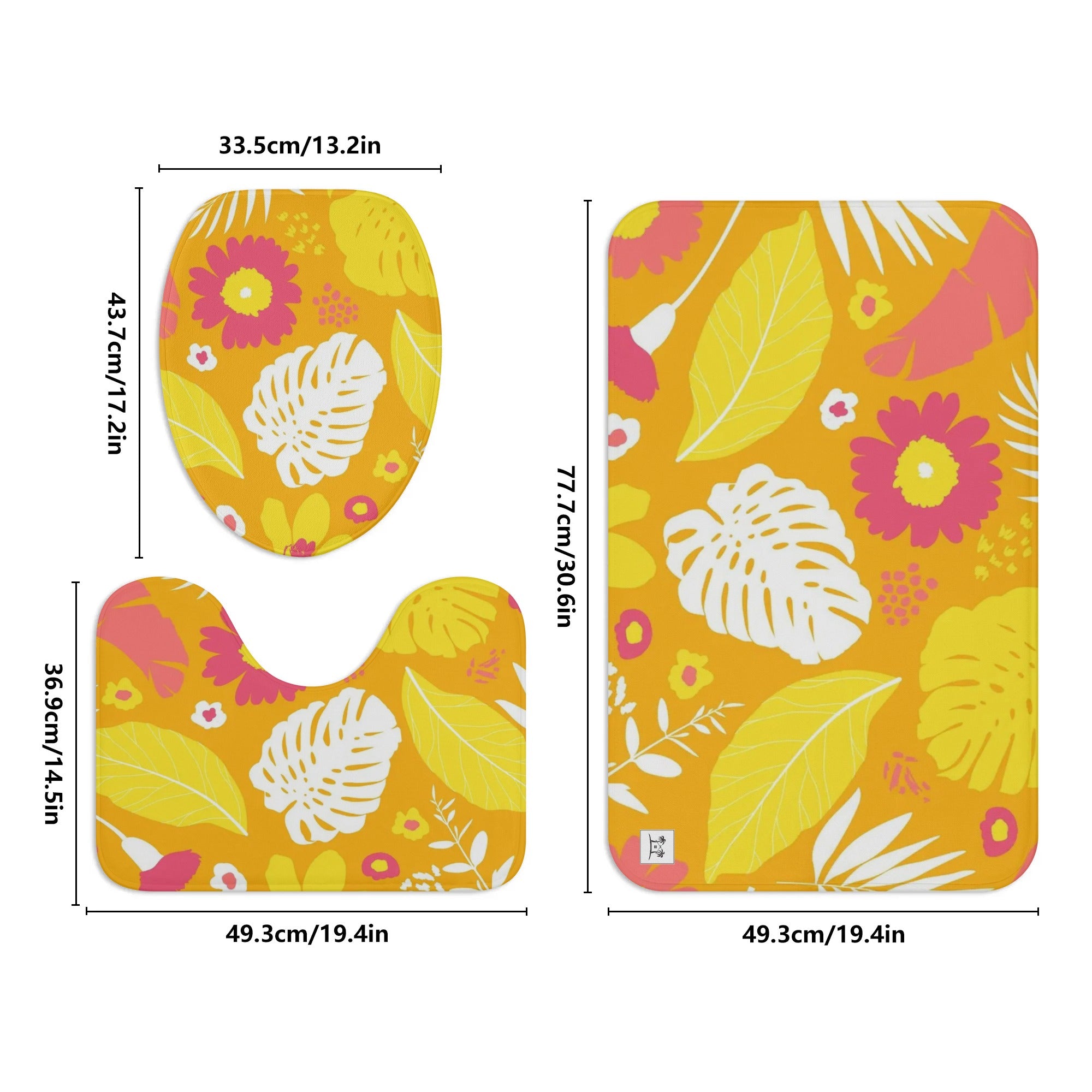 Three-Piece Bath Mat Set - Tropical Print in Papaya