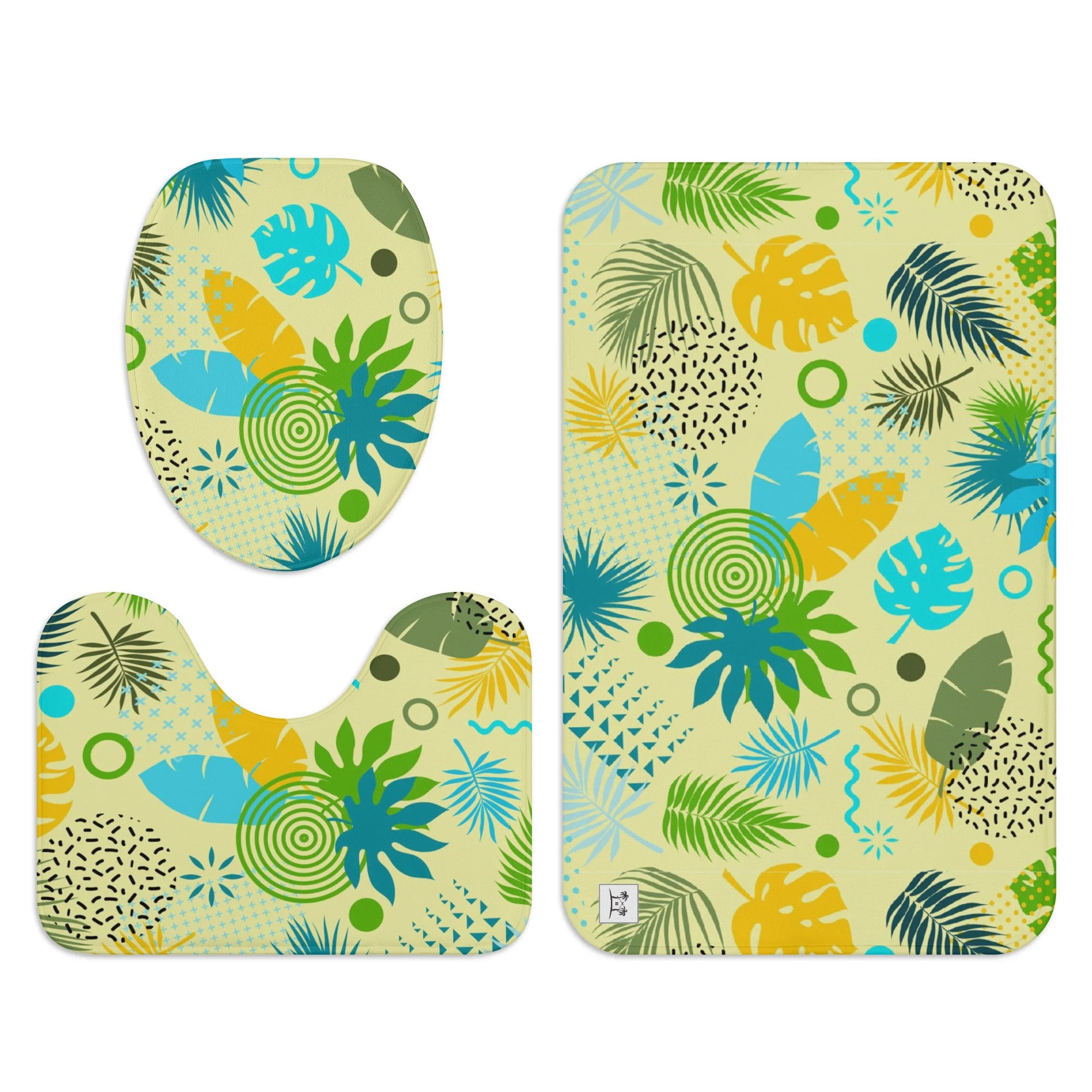 Ensemble de tapis de bain trois pièces - Imprimé tropical en citron vert