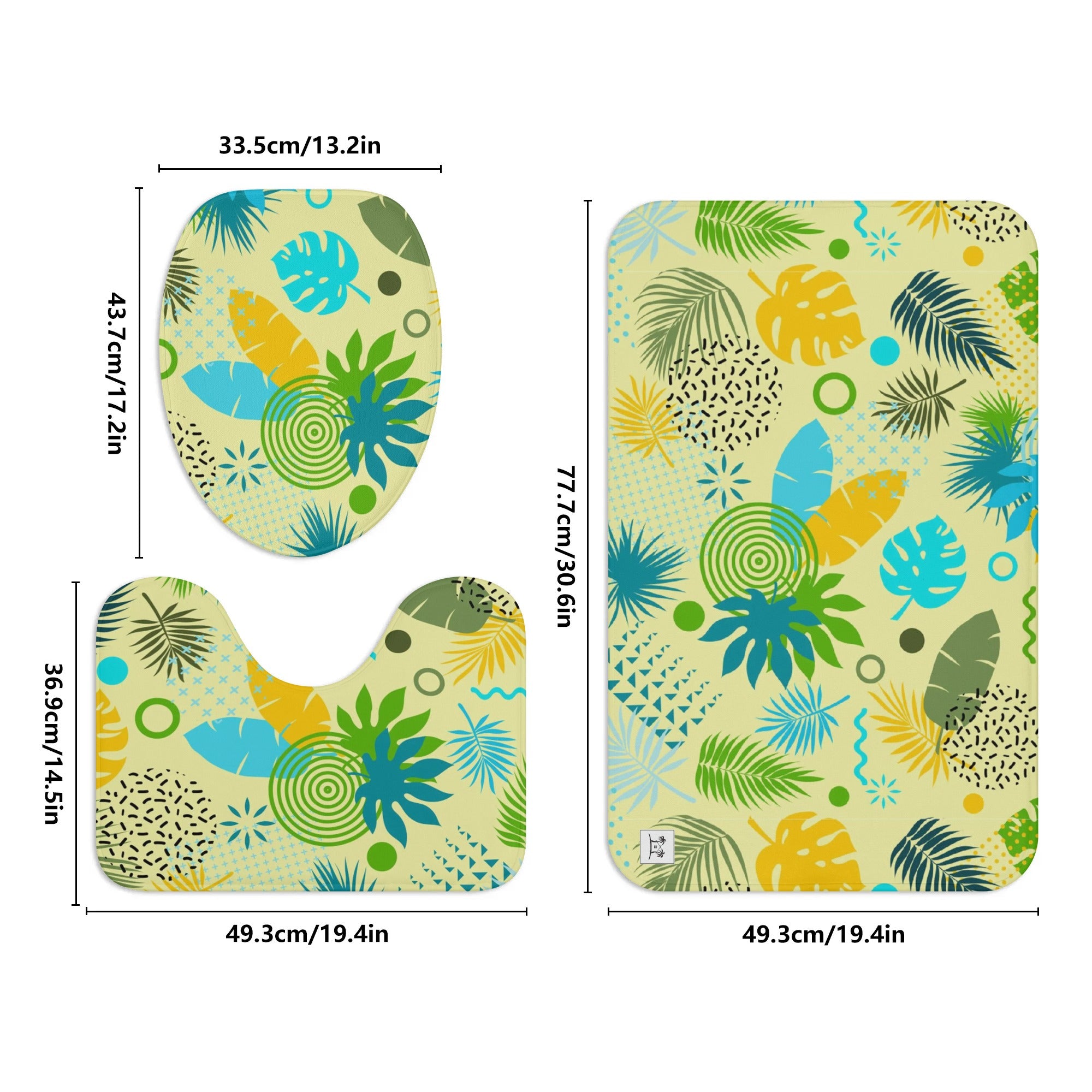 Three-Piece Bath Mat Set - Tropical Print in Lemon Lime