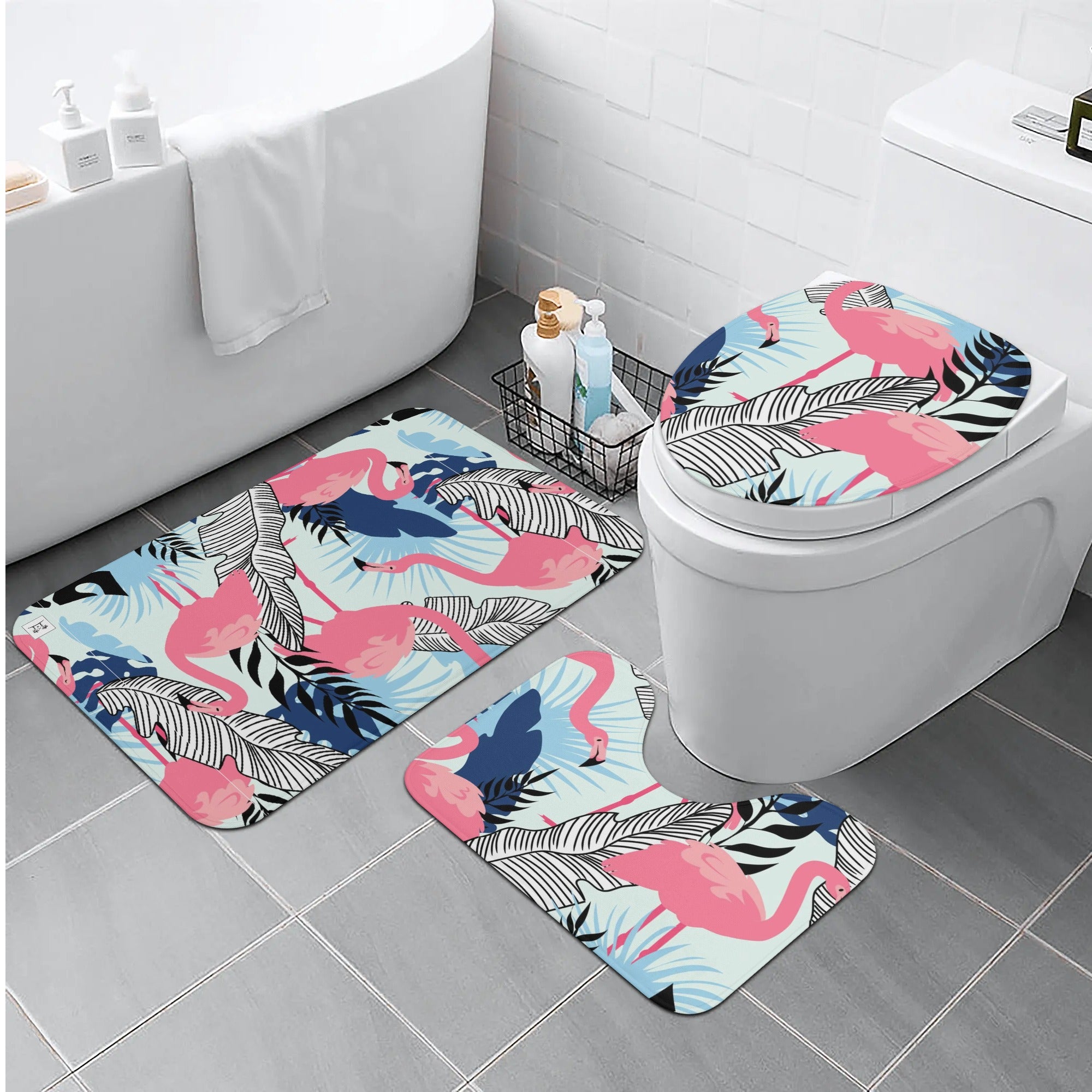 Three-Piece Bath Mat Set - Flamingoes