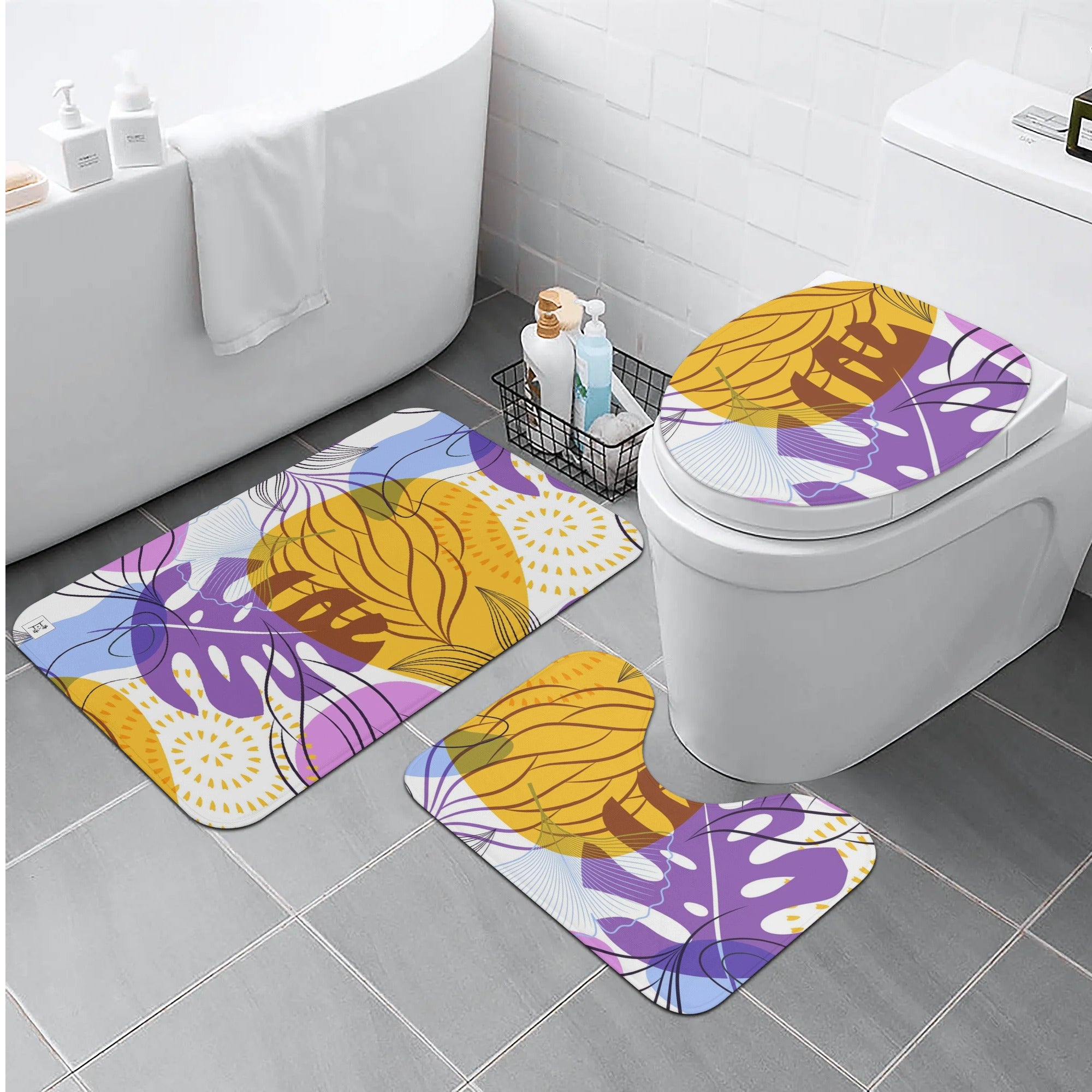 Ensemble de tapis de bain trois pièces - Botanique en violet