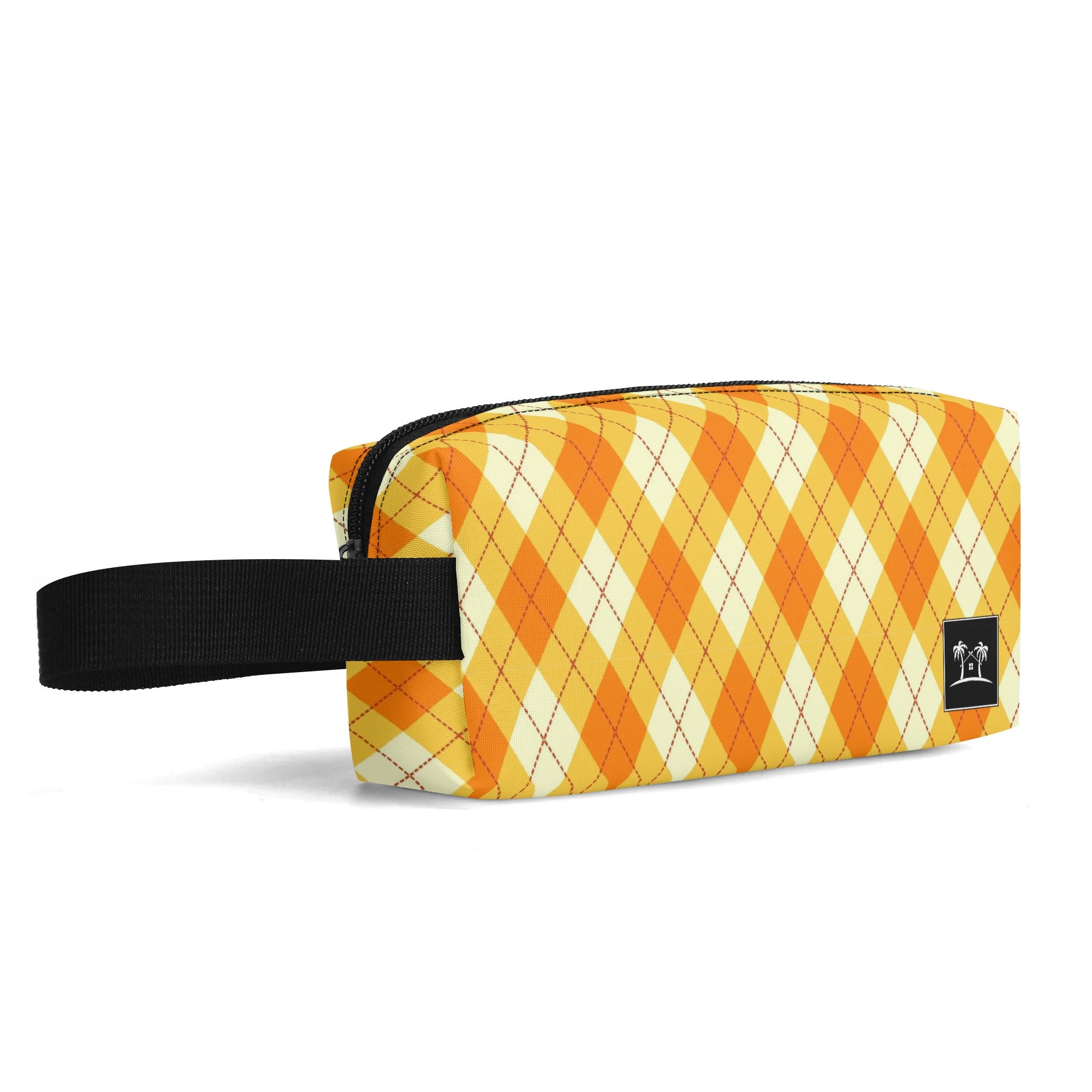 Printed Polyester Wristlet Purse - Orange Argyle