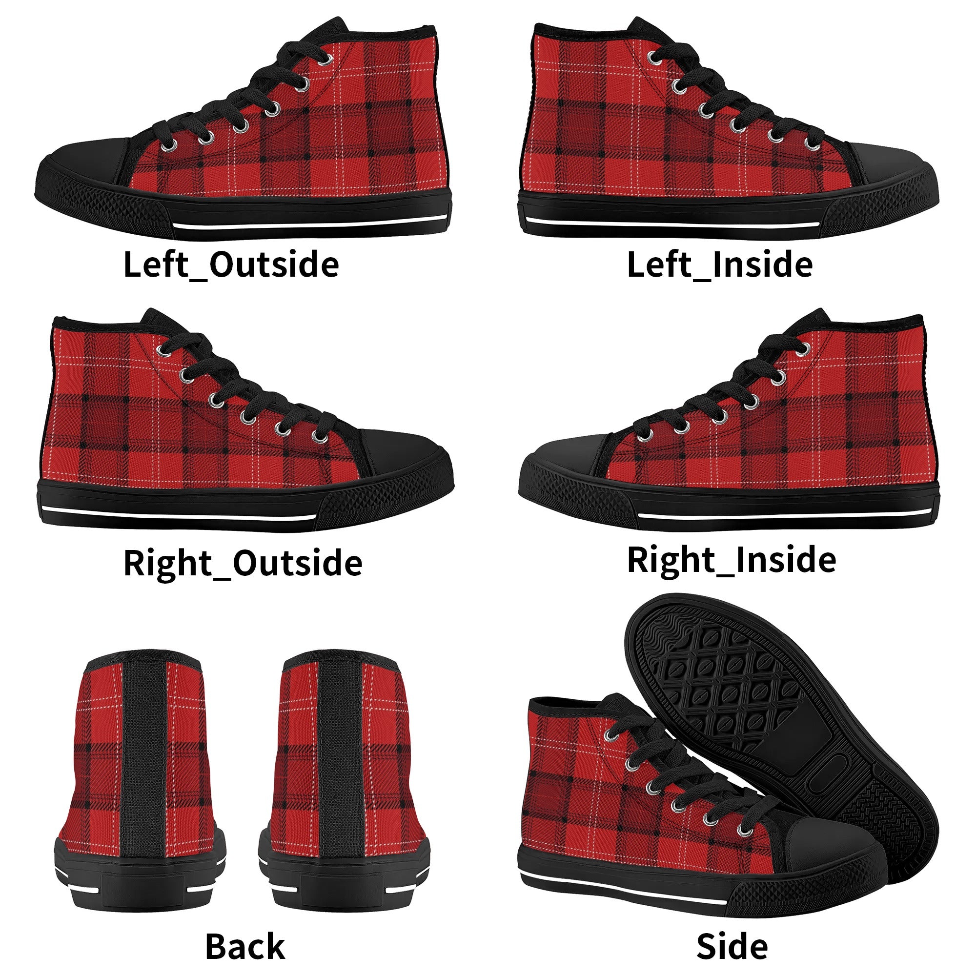 Kids High Top Canvas Shoes - Red Plaid