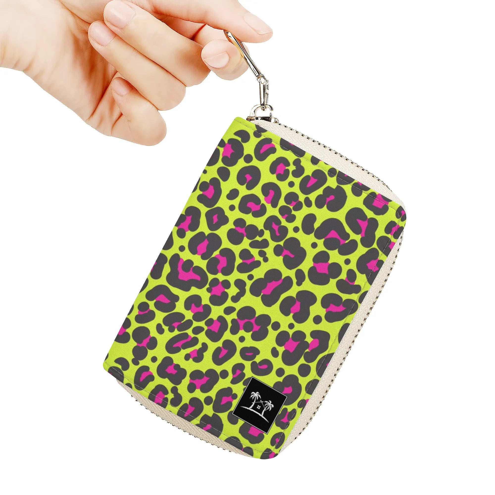 Womens Zippered Card Holder - Neon Leopard