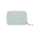 Womens Zippered Card Holder - Blue Gingham Daisies