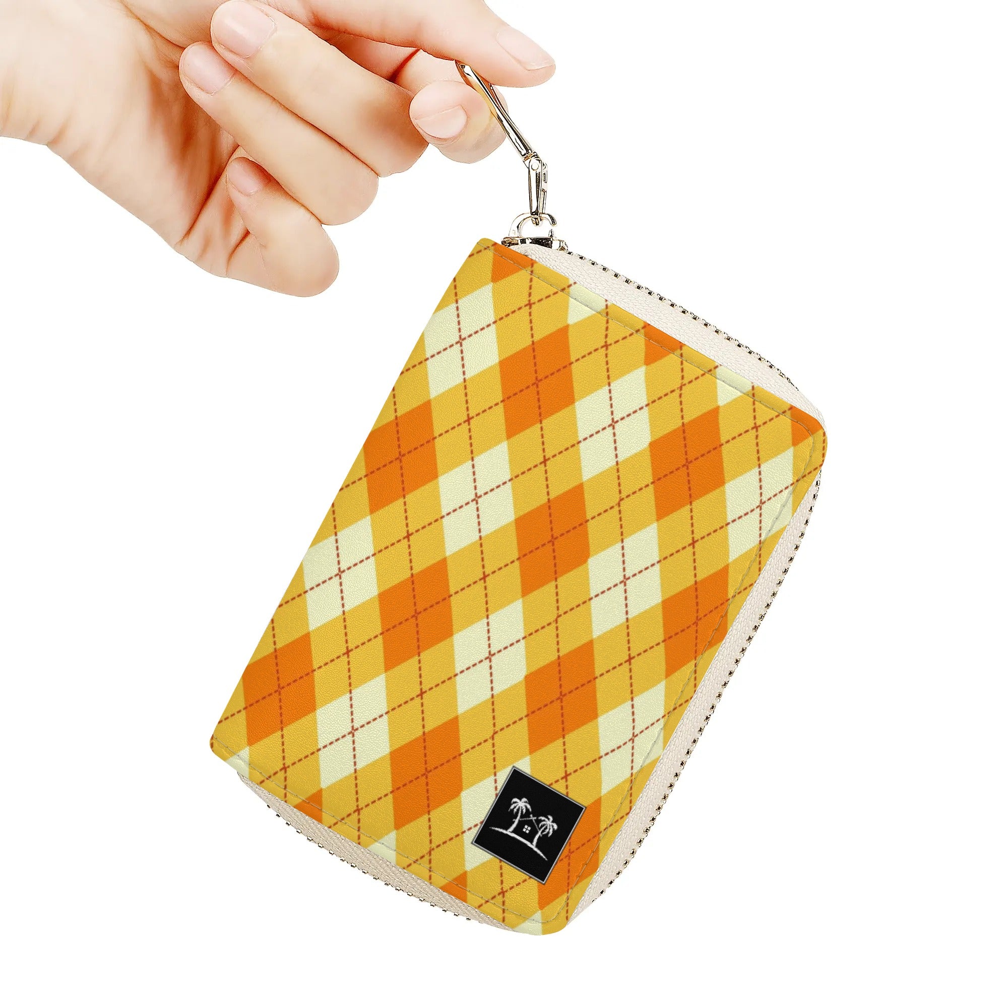 Womens Zippered Card Holder - Orange Argyle