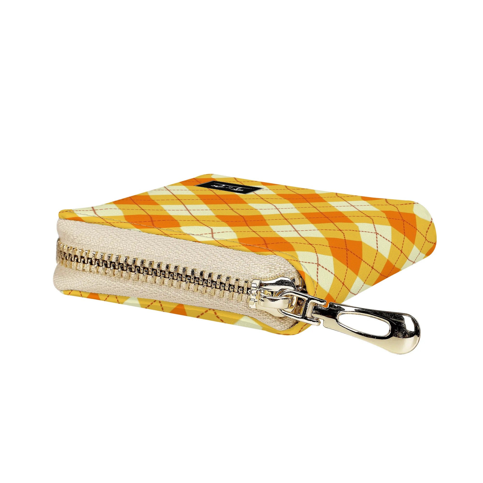 Womens Zippered Card Holder - Orange Argyle