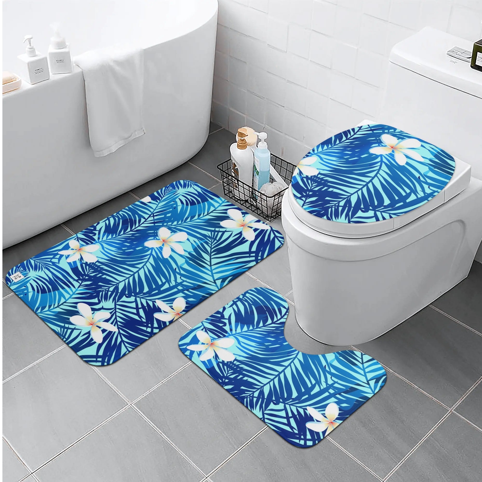 Three-Piece Bath Mat Set - Plumeria & Palms