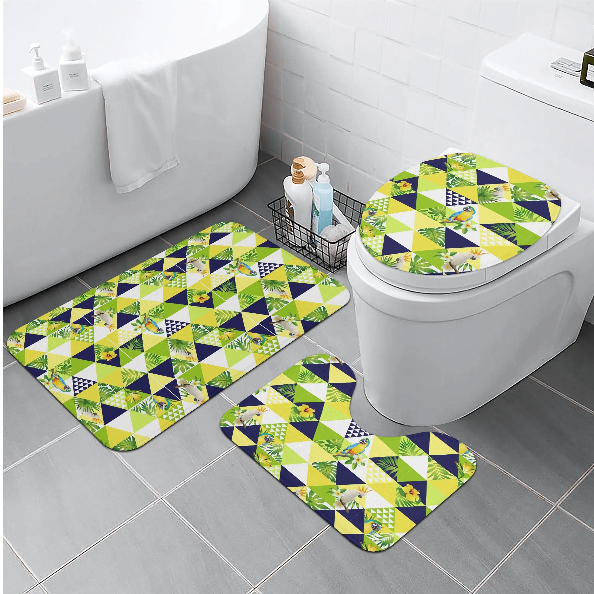 Three-Piece Bath Mat Set - Tropical Triangles