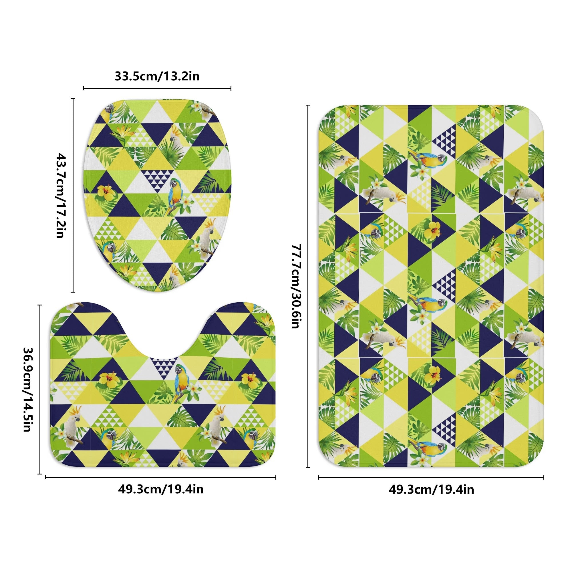 Three-Piece Bath Mat Set - Tropical Triangles