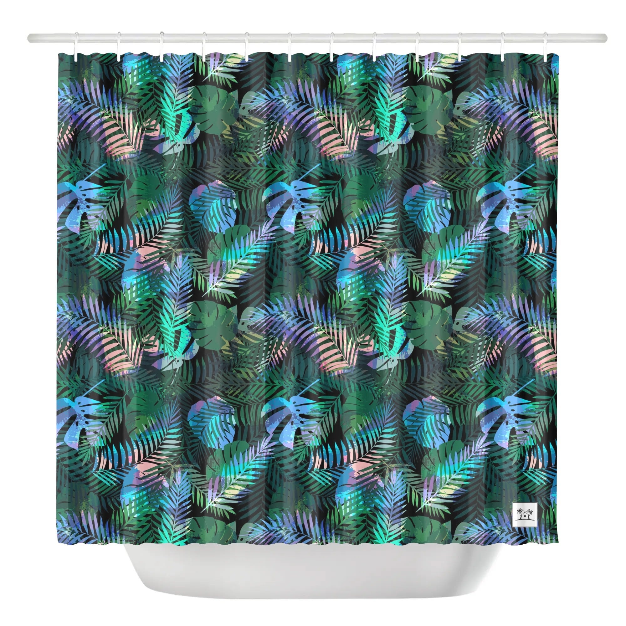 Waterproof Shower Curtain - Tropical Print in Peacock