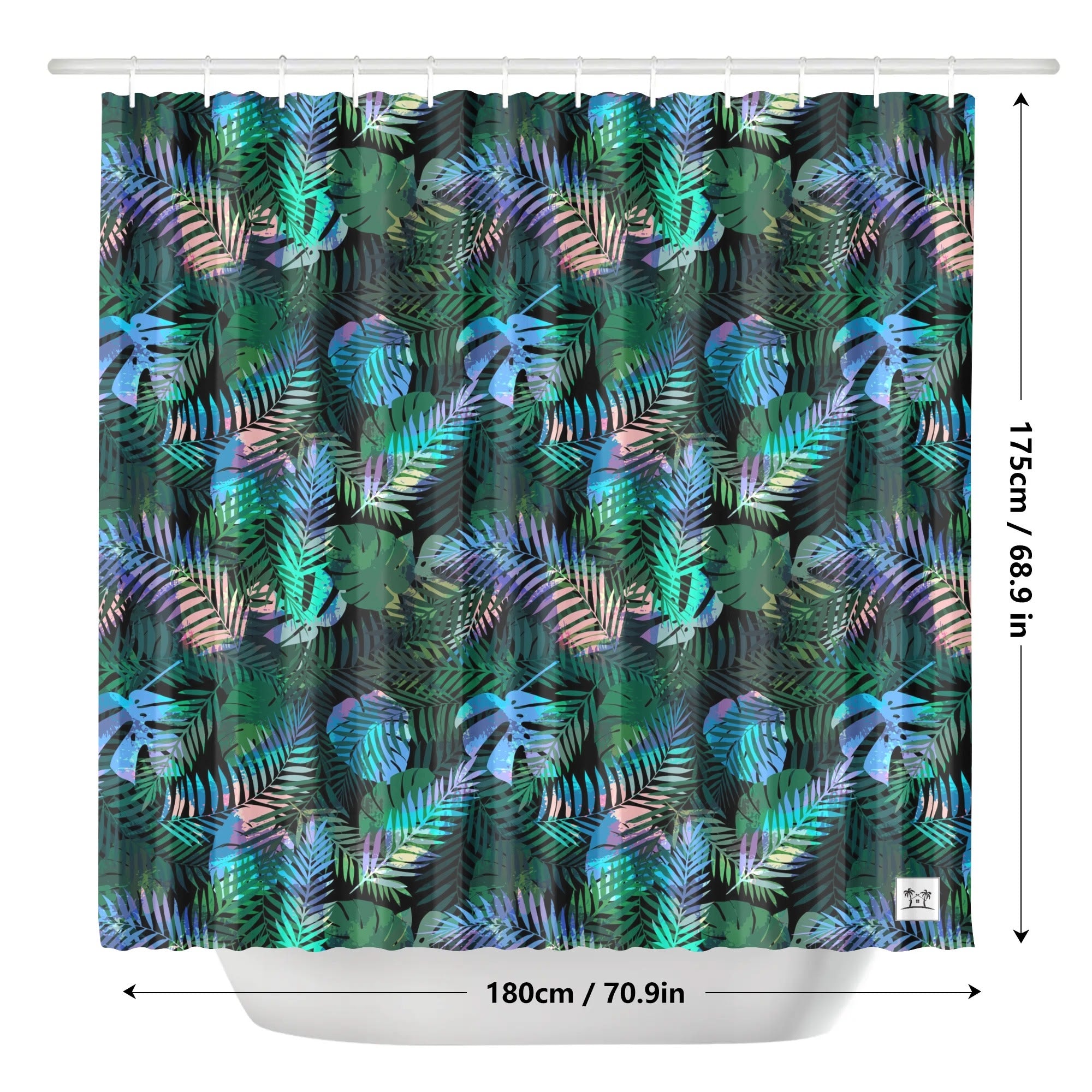 Waterproof Shower Curtain - Tropical Print in Peacock