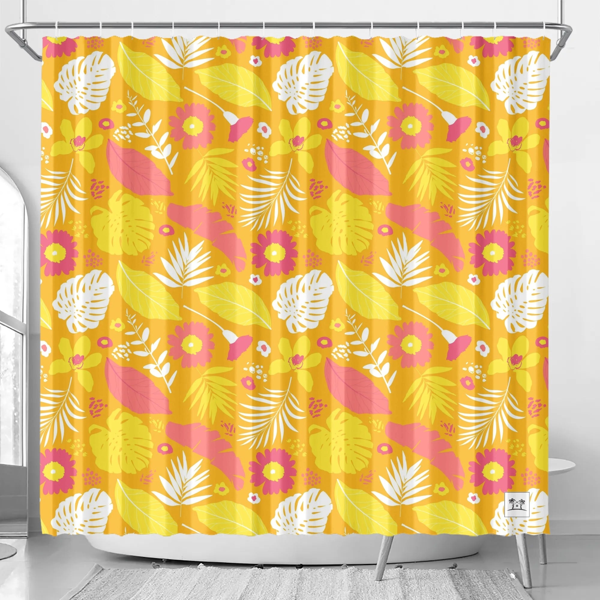 Waterproof Shower Curtain - Tropical Print in Papaya