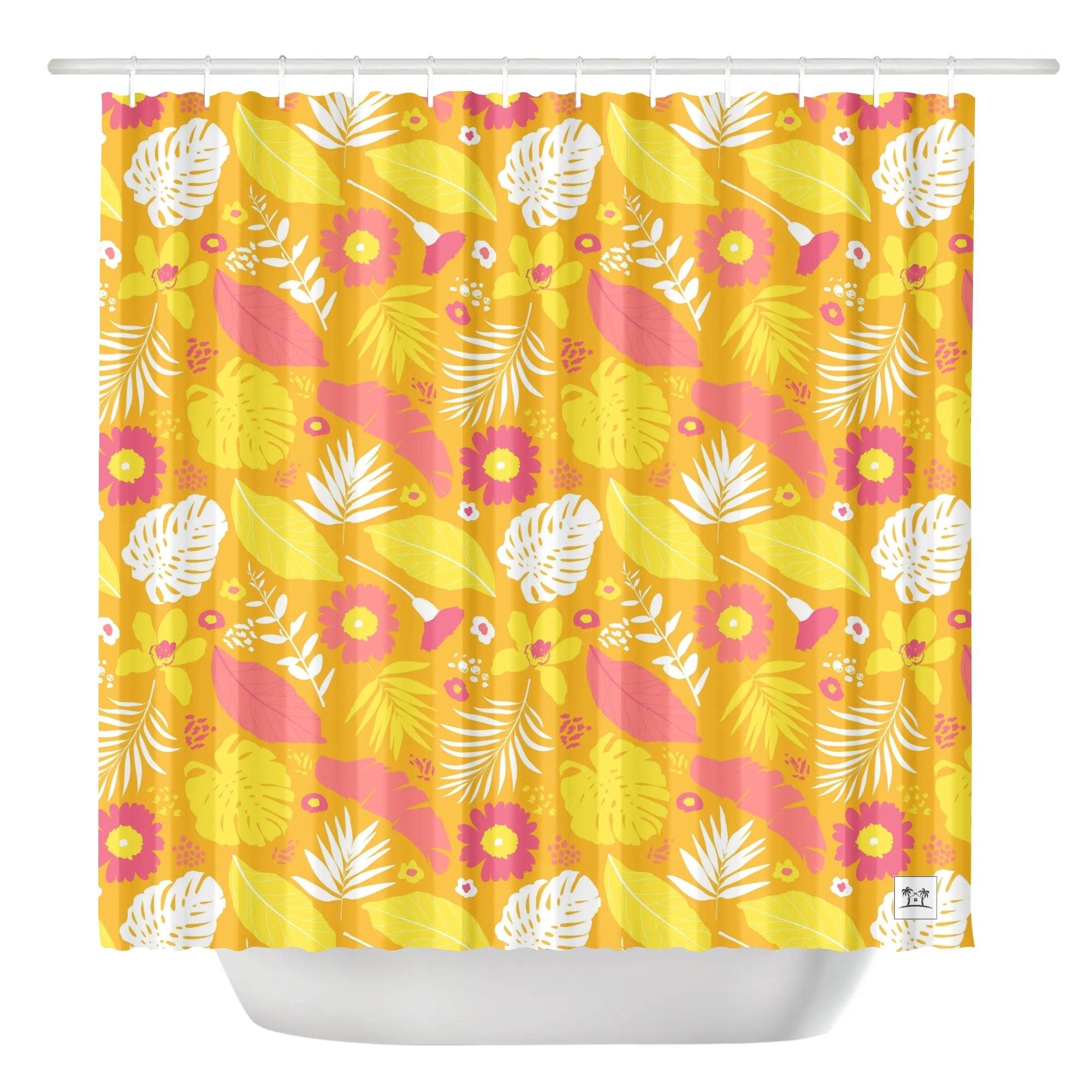 Waterproof Shower Curtain - Tropical Print in Papaya