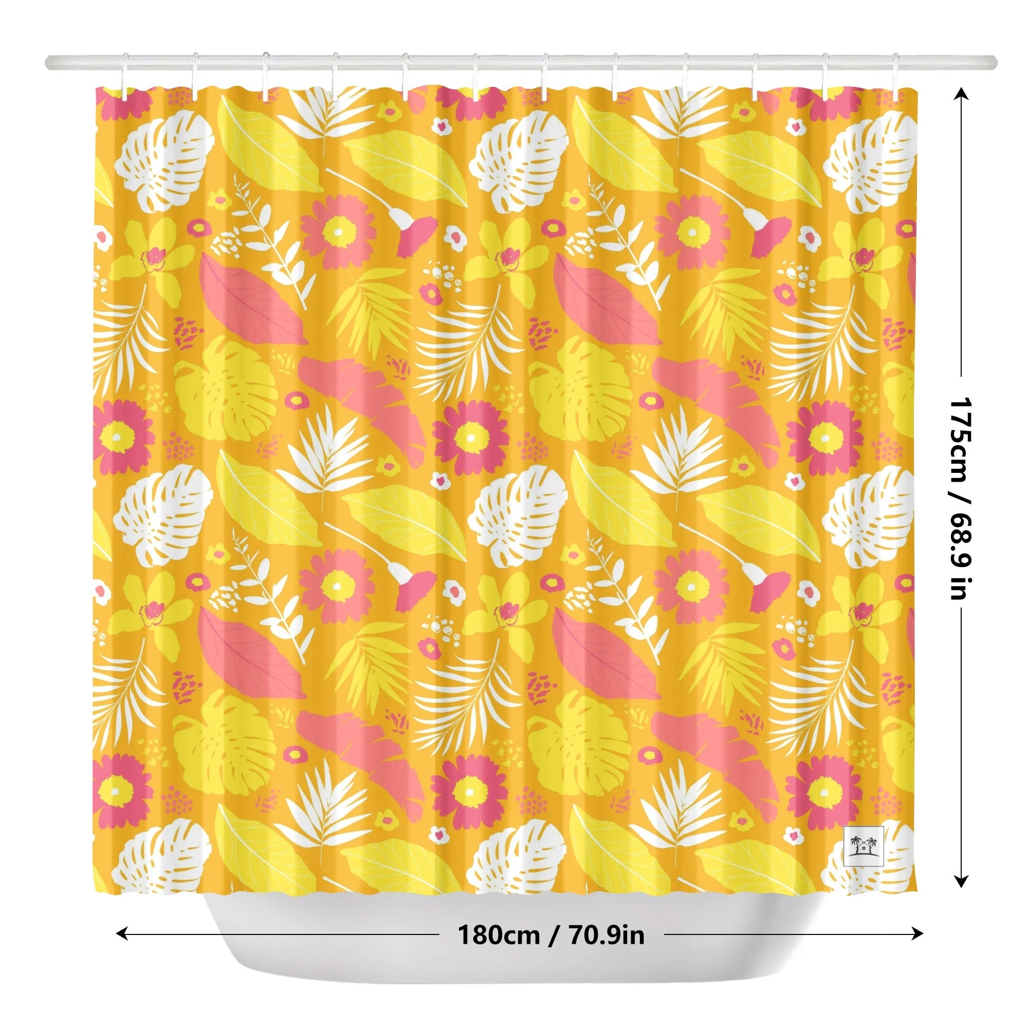 Waterproof Shower Curtain - Tropical Print in Papaya