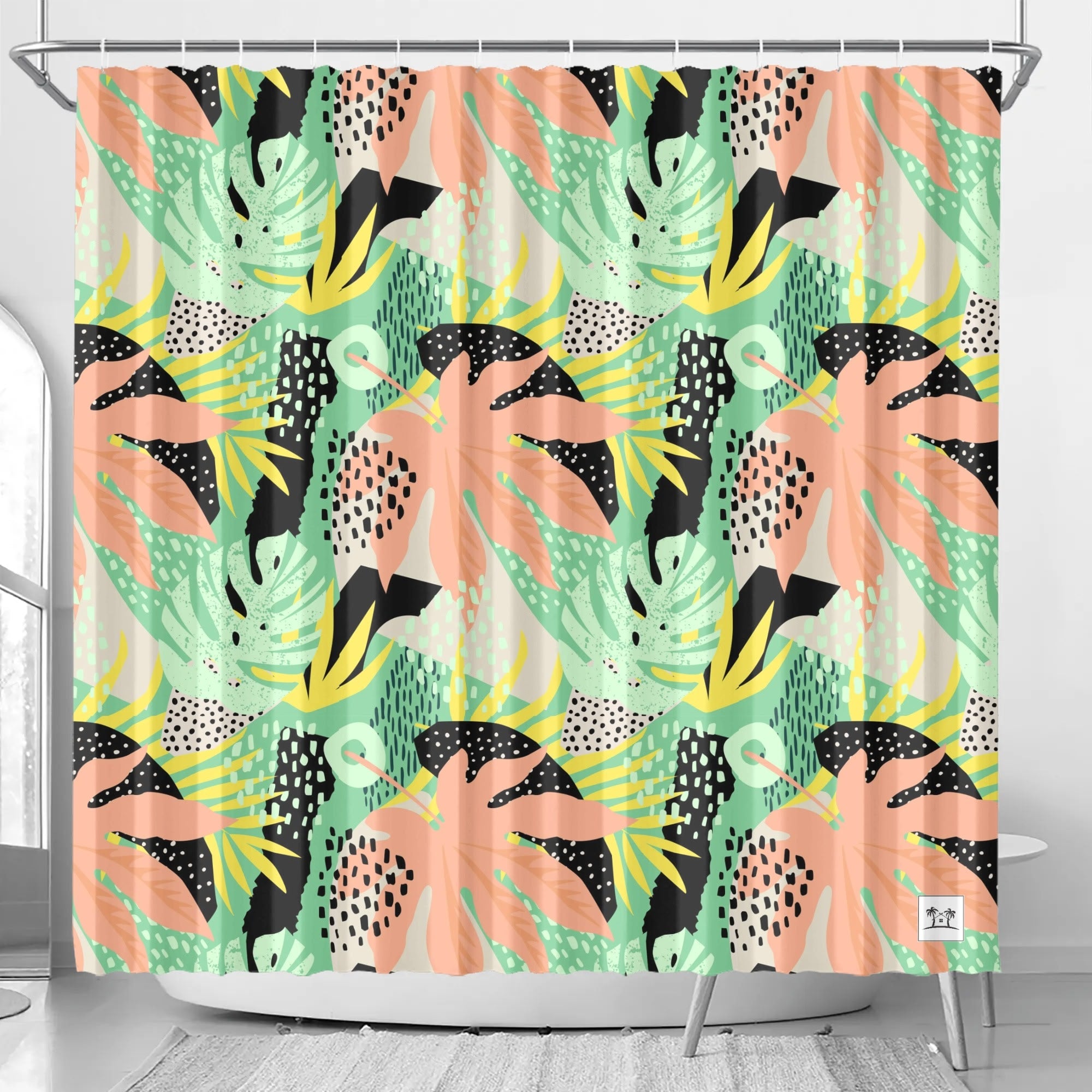 Waterproof Shower Curtain - Tropical Print in Melon