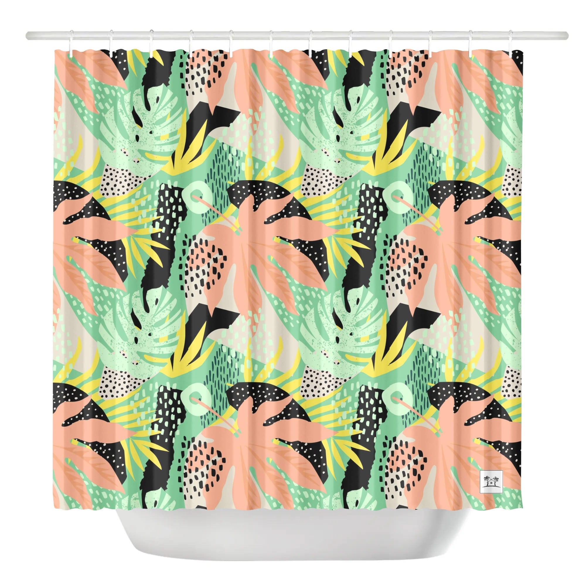 Waterproof Shower Curtain - Tropical Print in Melon